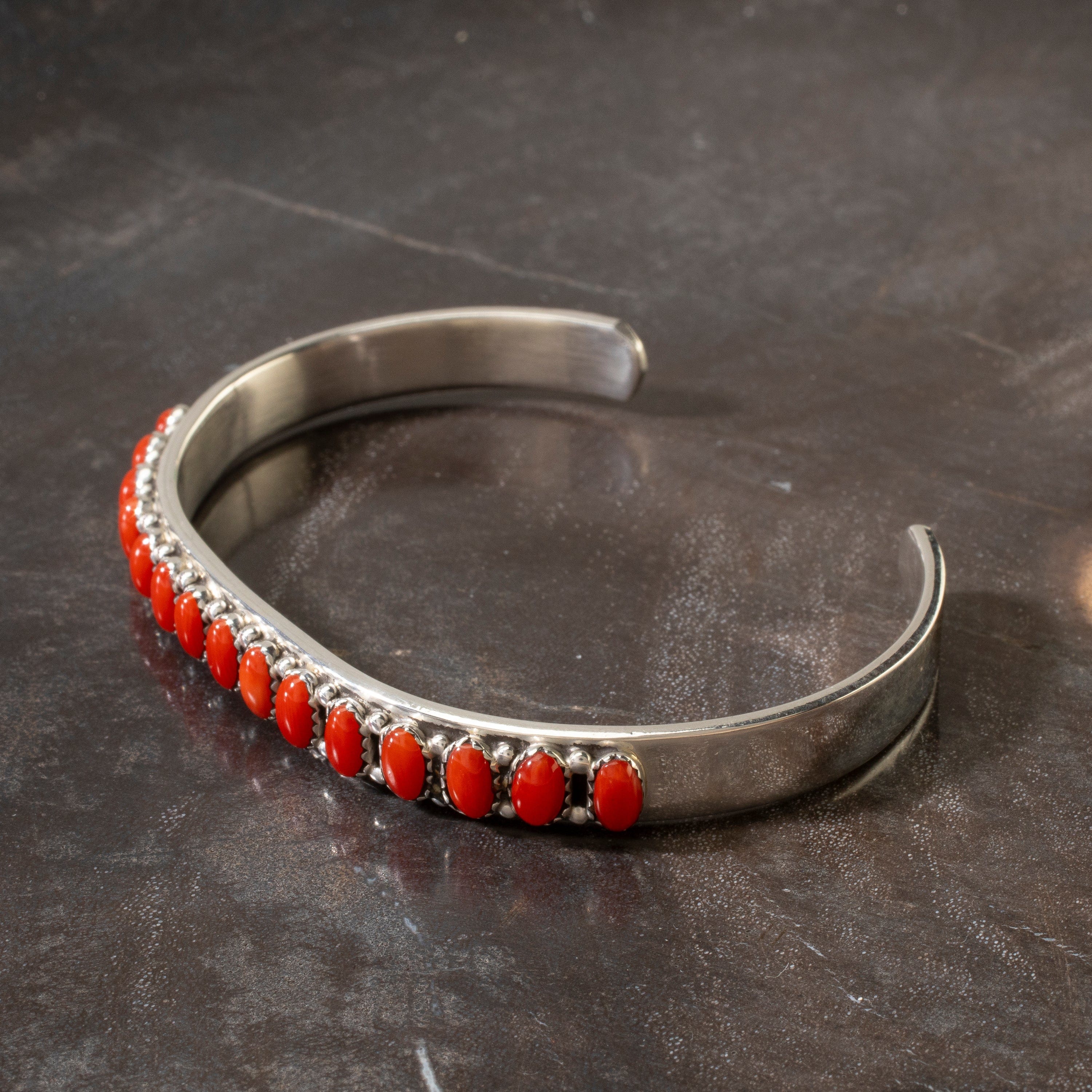Kalifano Native American Jewelry Patrick Yazzie Navajo Red Coral USA Native American Made 925 Sterling Silver Cuff NAB1200.018