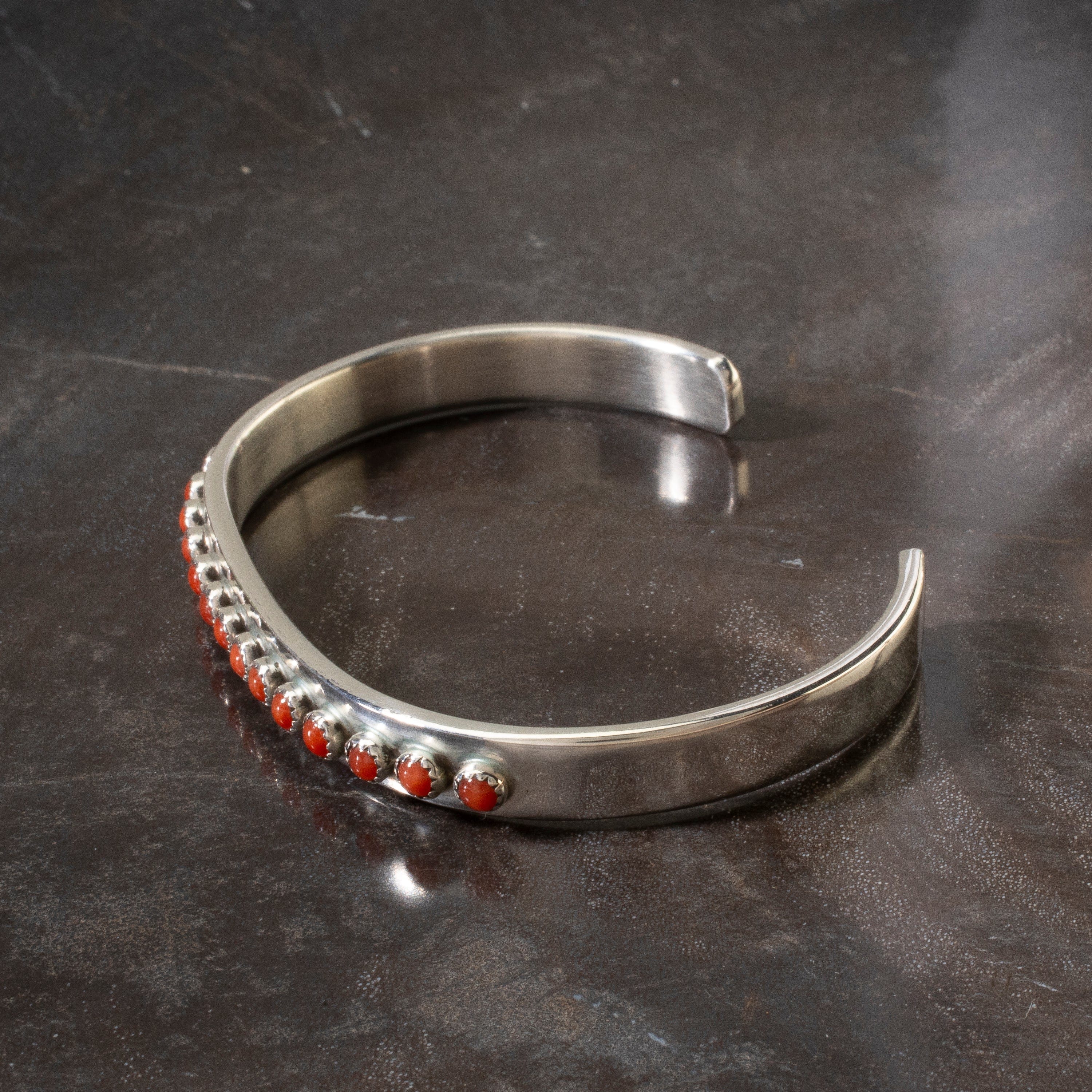 Kalifano Native American Jewelry Patrick Yazzie Navajo Red Coral USA Native American Made 925 Sterling Silver Cuff NAB800.008