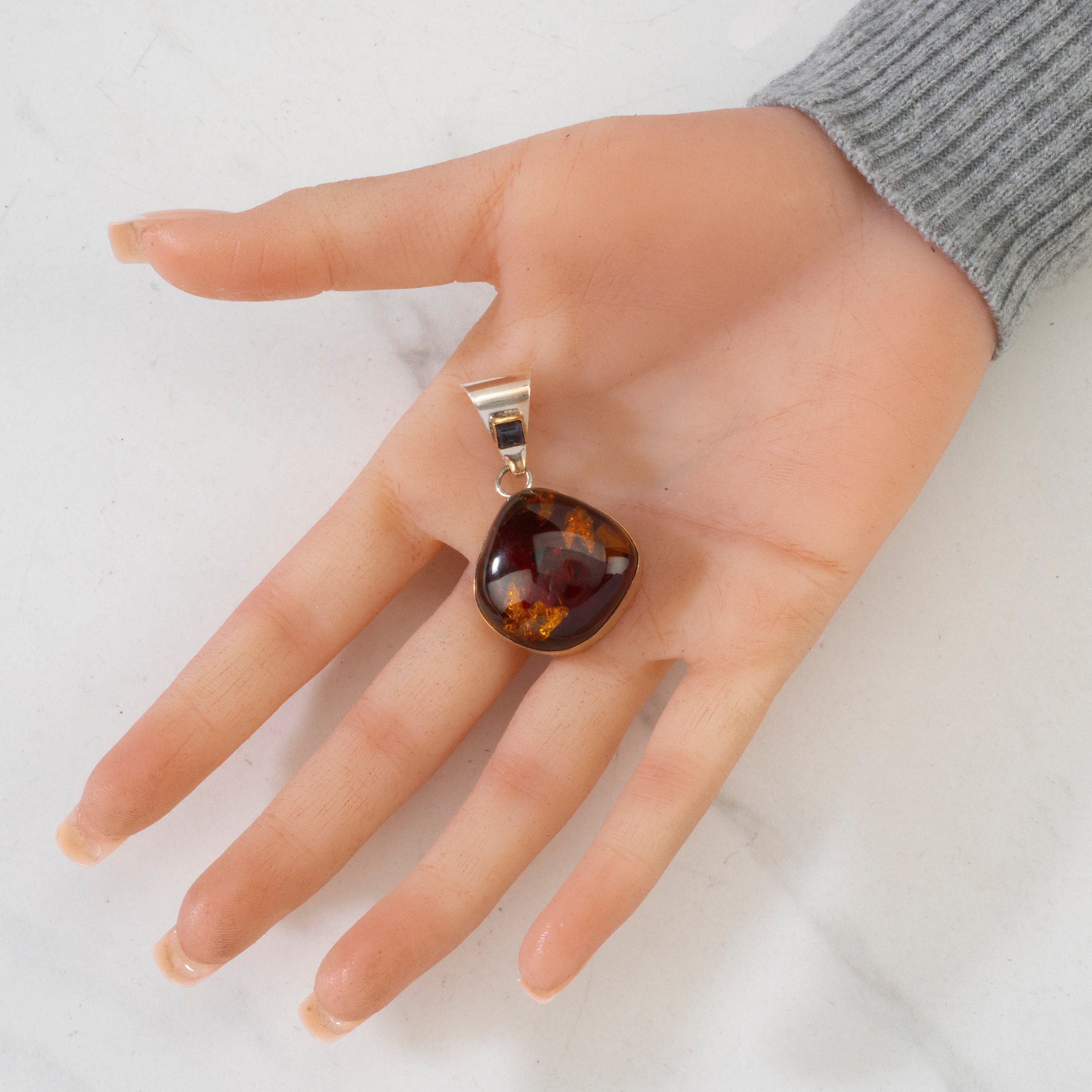 Kalifano Native American Jewelry Paul Livingston Amber & Amethyst Navajo USA Native American Made 925 Sterling Silver & 12K Gold Filled Pendant NAN350.009