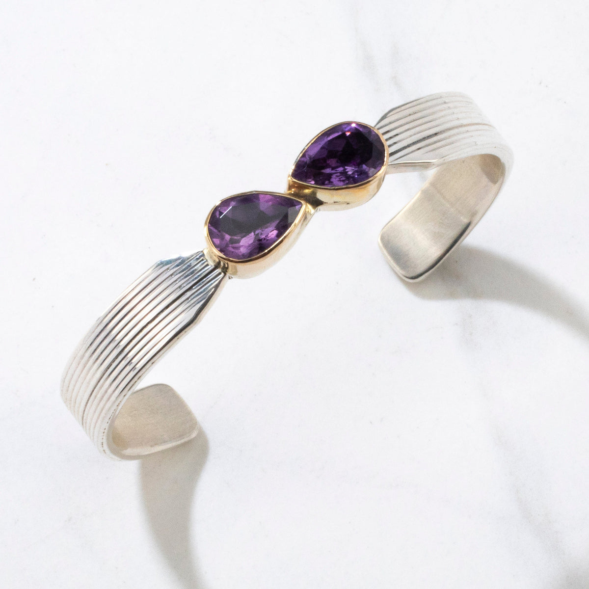 Kalipano KALIFANO | Authentic Amethyst & 14K Gold Navajo Made 925 Silver Cuff