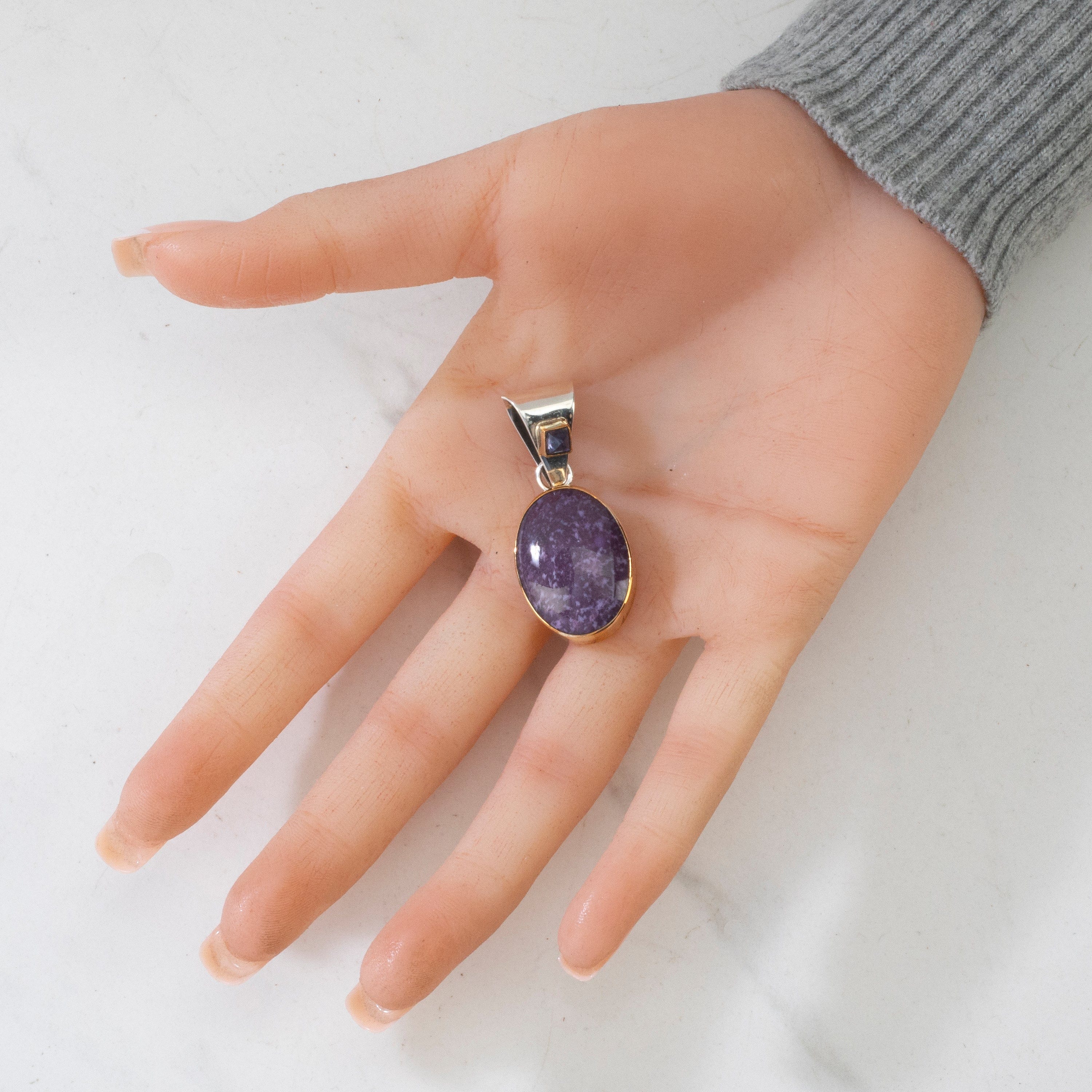 Kalifano Native American Jewelry Paul Livingston Charoite & Amethyst Navajo USA Native American Made 925 Sterling Silver & 12K Gold Filled Pendant NAN400.019