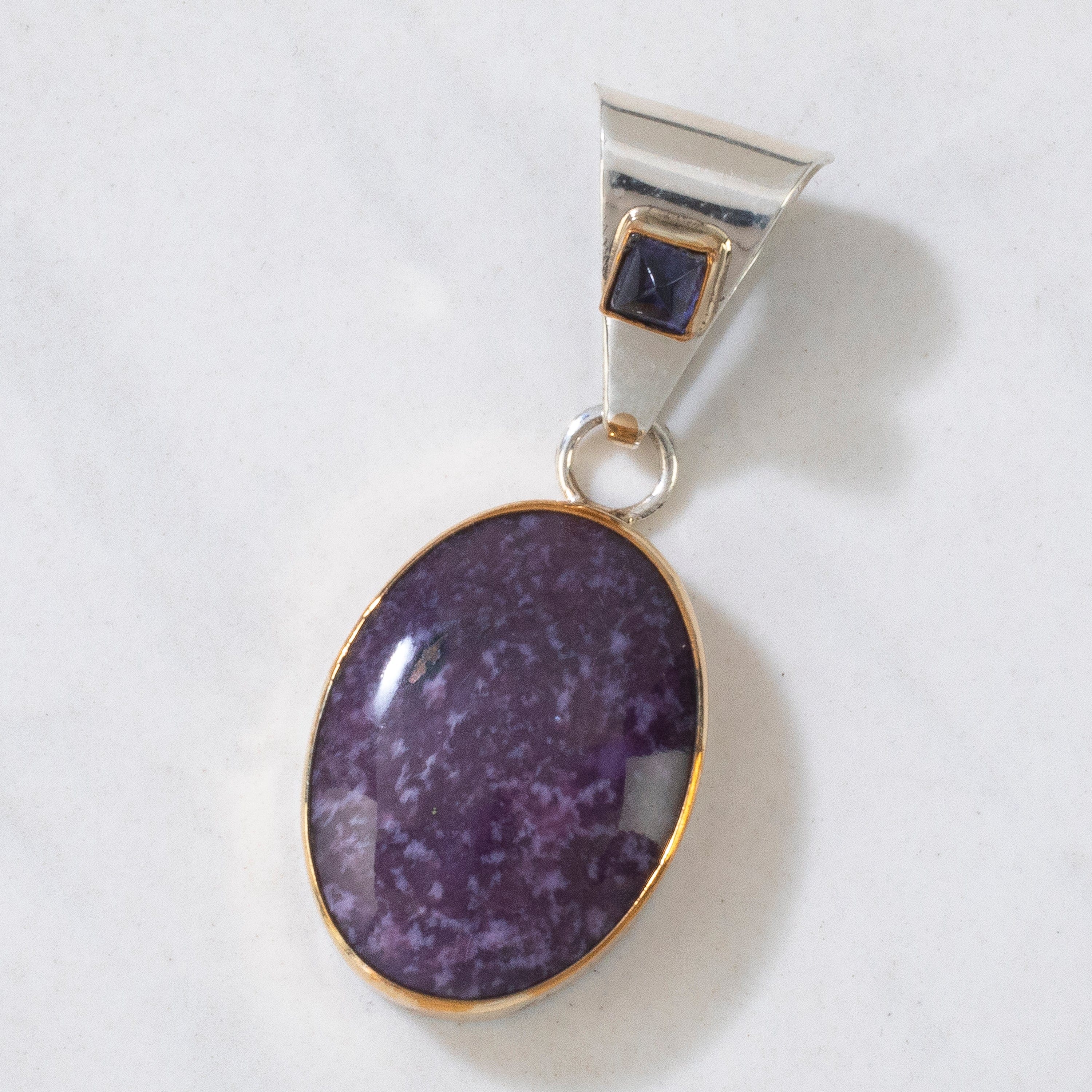 Kalifano Native American Jewelry Paul Livingston Charoite & Amethyst Navajo USA Native American Made 925 Sterling Silver & 12K Gold Filled Pendant NAN400.019