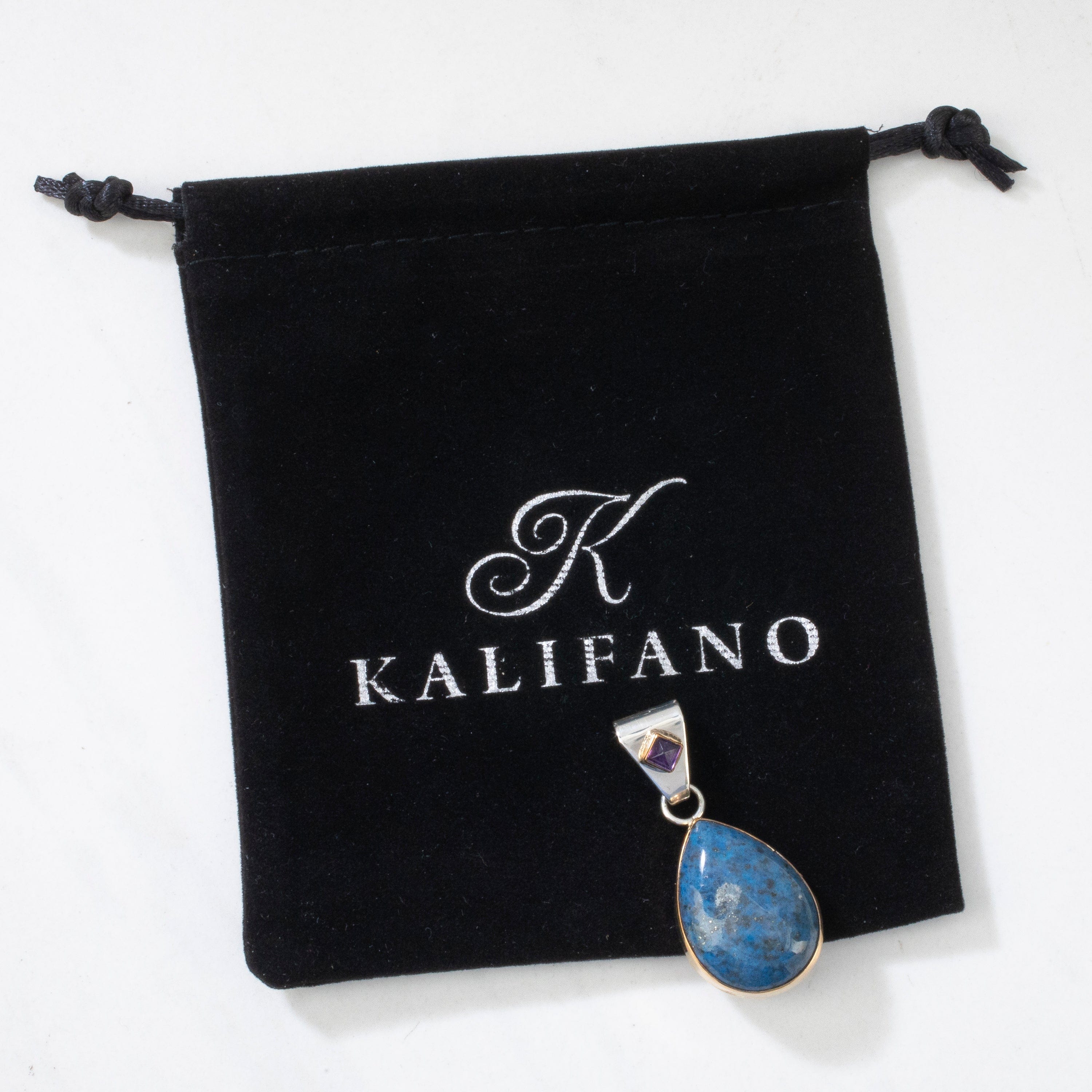 Kalifano Native American Jewelry Paul Livingston Denim Lapis & Amethyst USA Native American Made 925 Sterling Silver & 12K Gold Filled Pendant NAN400.015