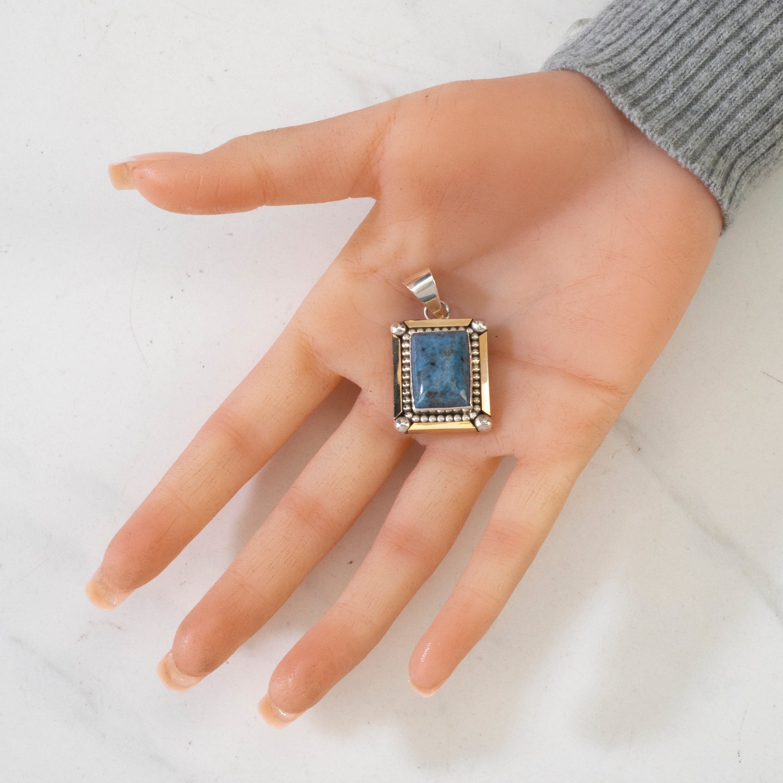 Kalifano Native American Jewelry Paul Livingston Denim Lapis Navajo USA Native American Made 925 Sterling Silver & 12K Gold Filled Pendant NAN500.018