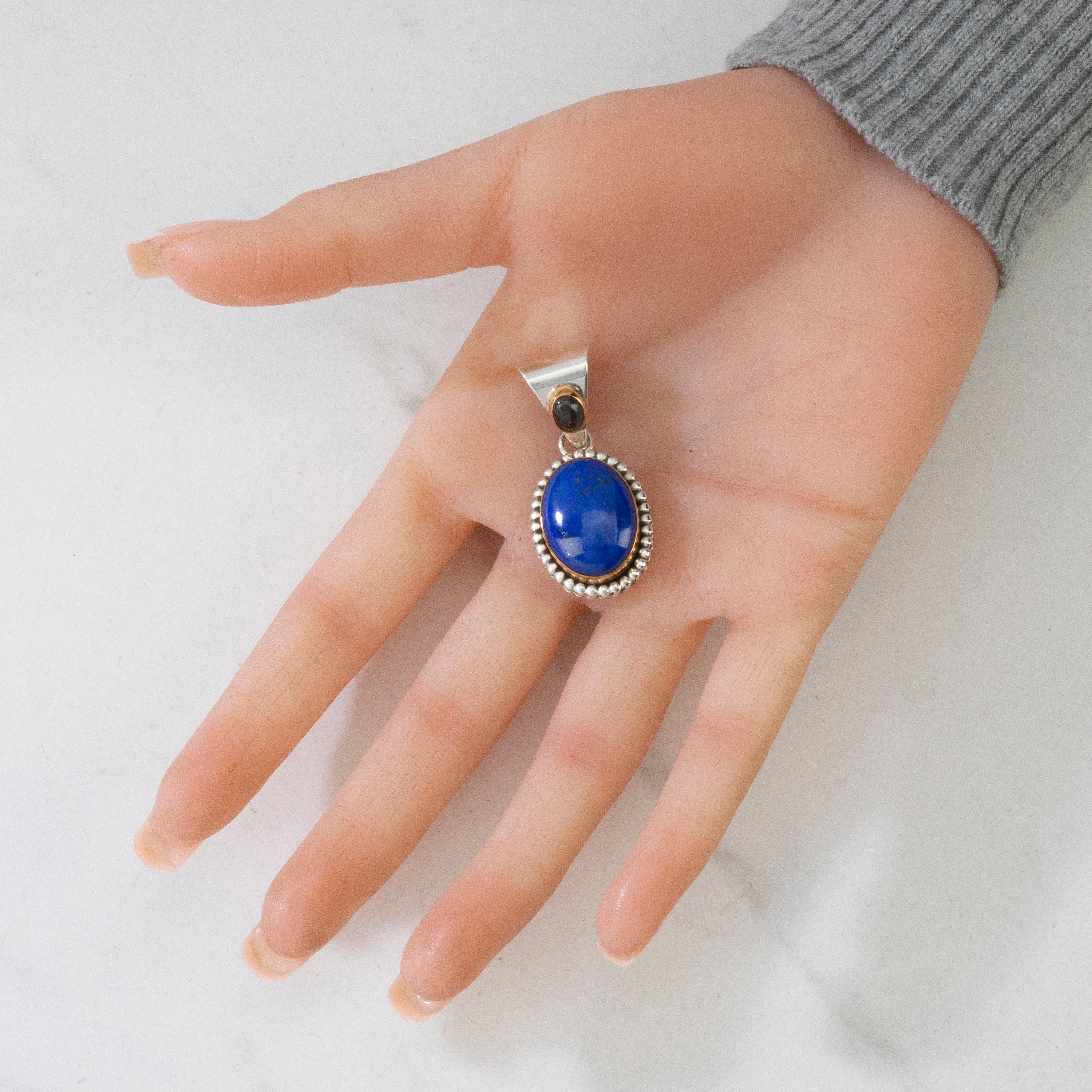 Kalifano Native American Jewelry Paul Livingston Lapis & Smoky Quartz USA Native American Made 925 Sterling Silver & 12K Gold Filled Pendant NAN400.017