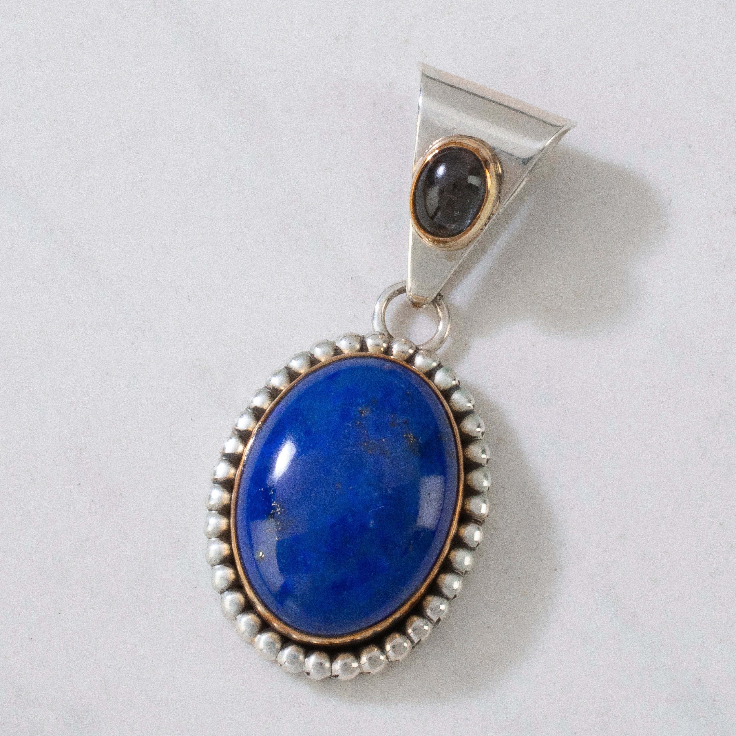 Kalifano Native American Jewelry Paul Livingston Lapis & Smoky Quartz USA Native American Made 925 Sterling Silver & 12K Gold Filled Pendant NAN400.017
