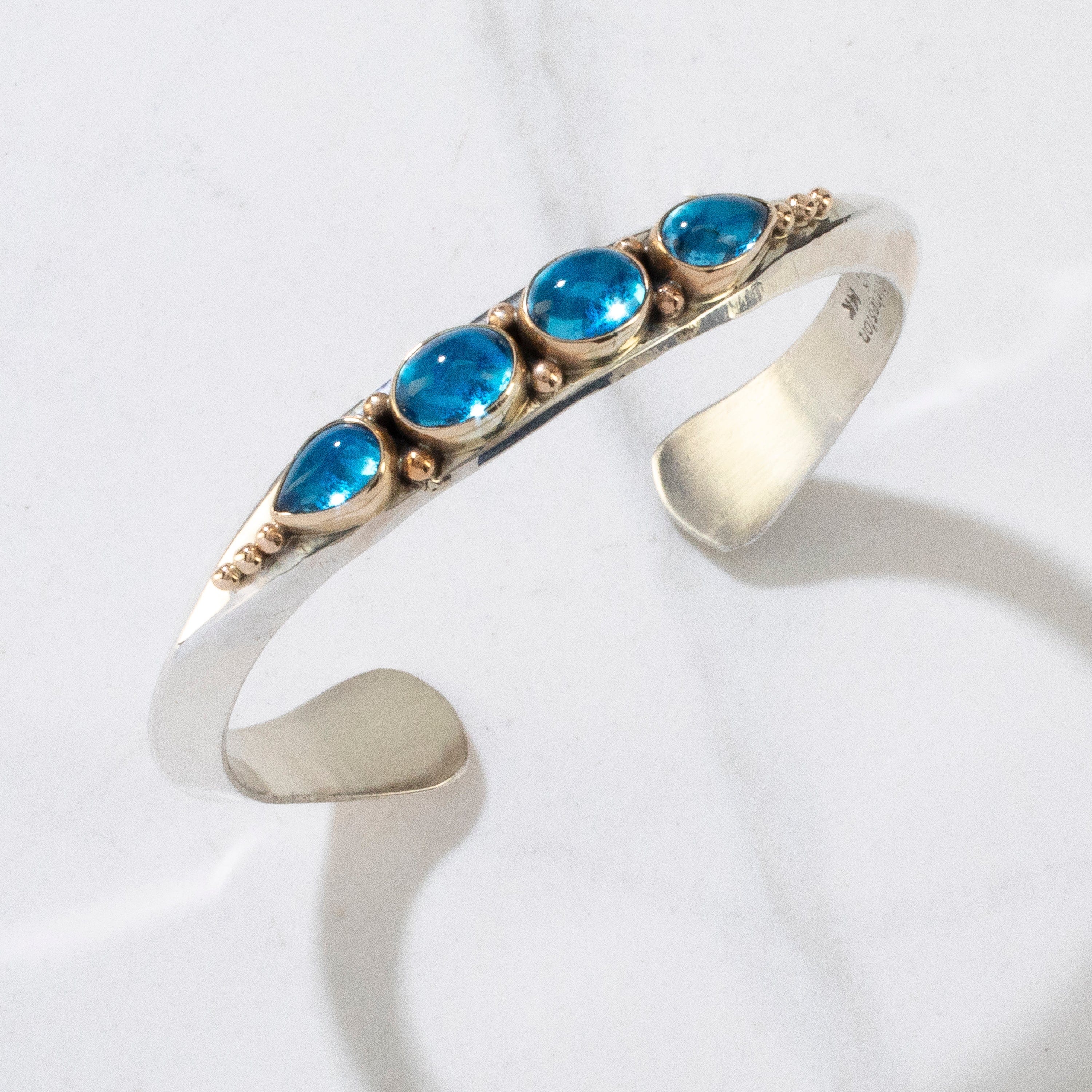 Kalifano Native American Jewelry Paul Livingston Swiss Blue Topaz & 14K Gold Navajo USA Native American Made 925 Sterling Silver Cuff NAB1600.014