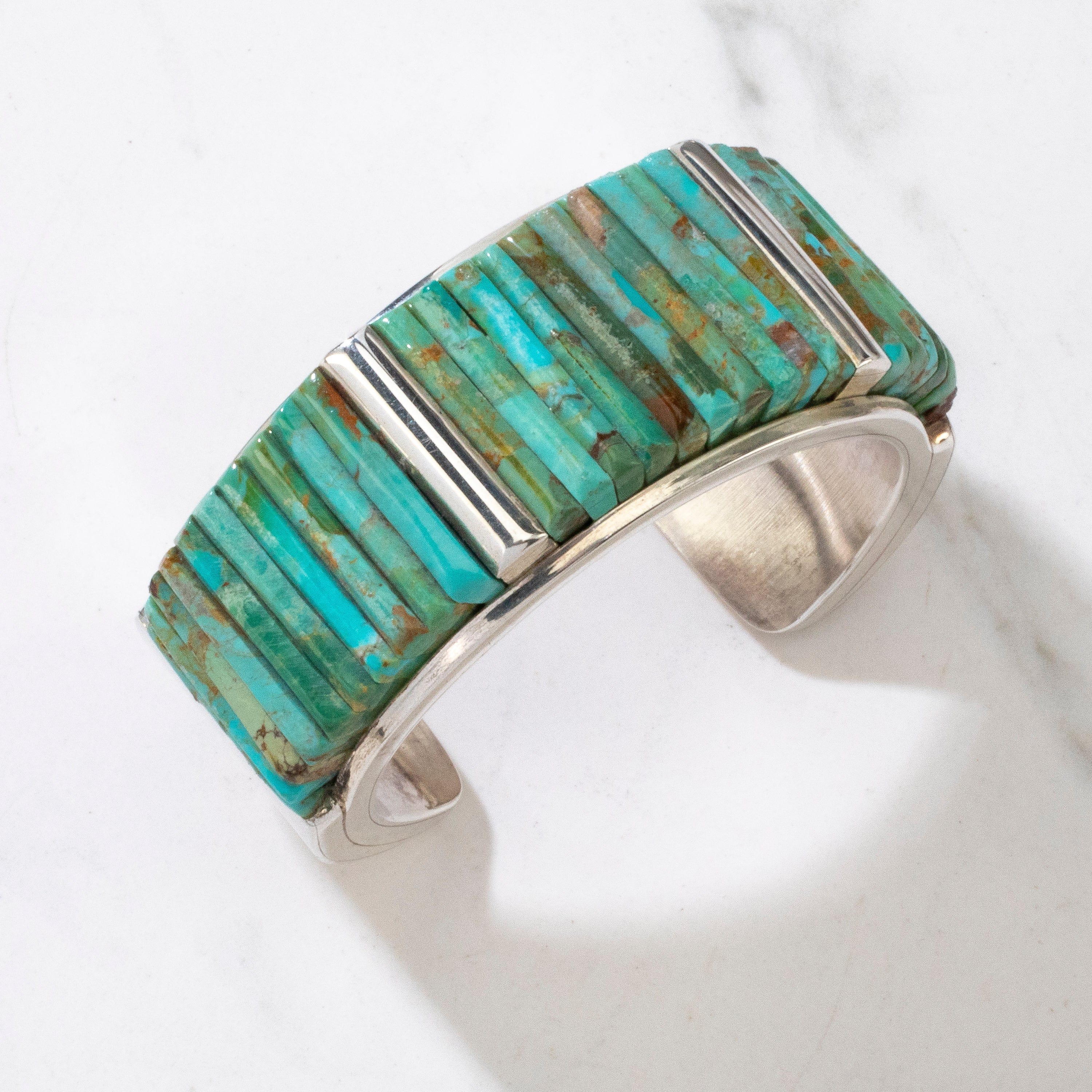 Kalifano Native American Jewelry Pete Sierra Kingman Turquoise Navajo USA Native American Made 925 Sterling Silver Cuff NAB10000.001