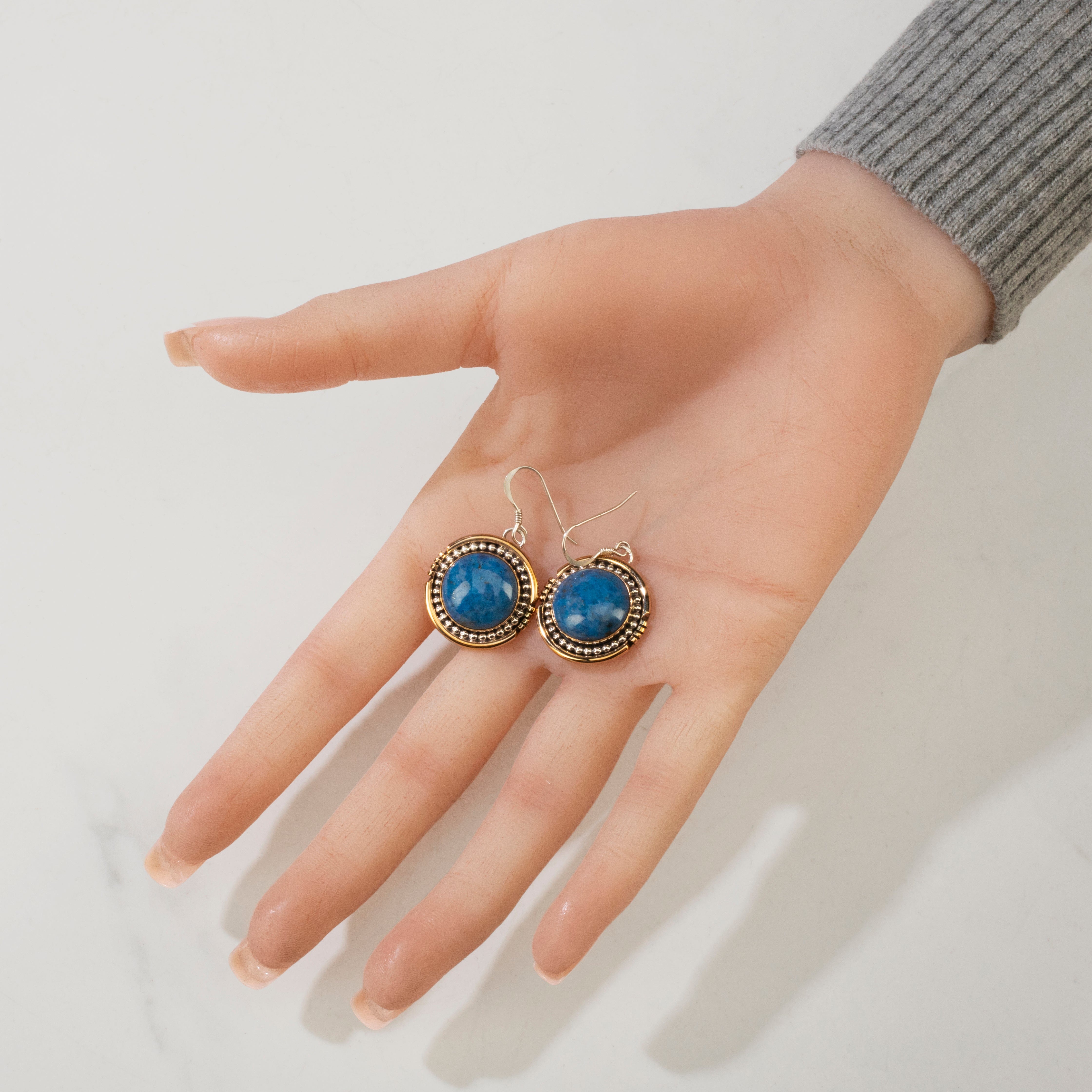Kalifano Native American Jewelry Ray Begay Lapis Navajo USA Native American Made 925 Sterling Silver & 12K Gold Filled Earrings with French Hook NAE500.017