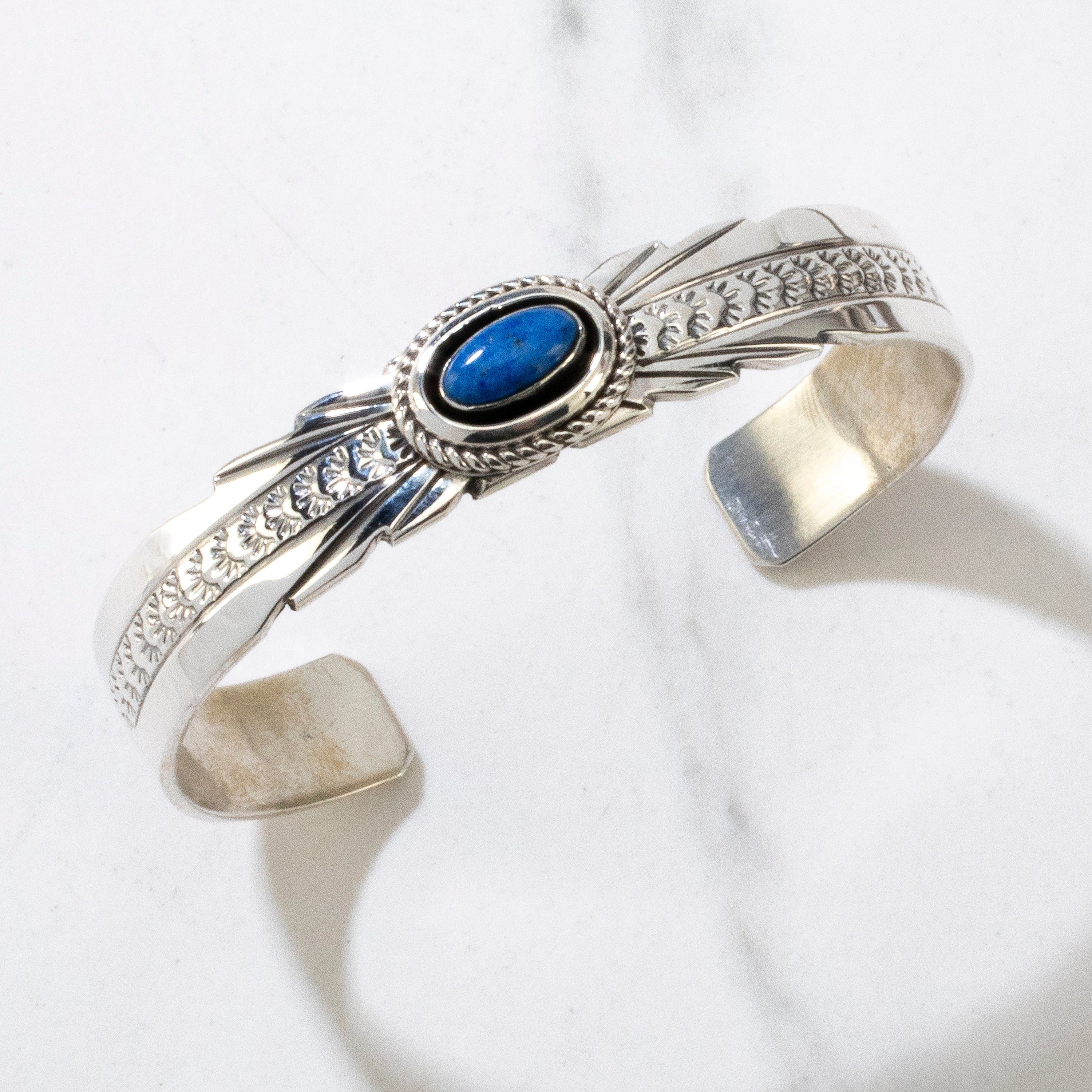 Kalifano Native American Jewelry Ray Bennett Denim Lapis Navajo USA Native American Made 925 Sterling Silver Cuff NAB900.050