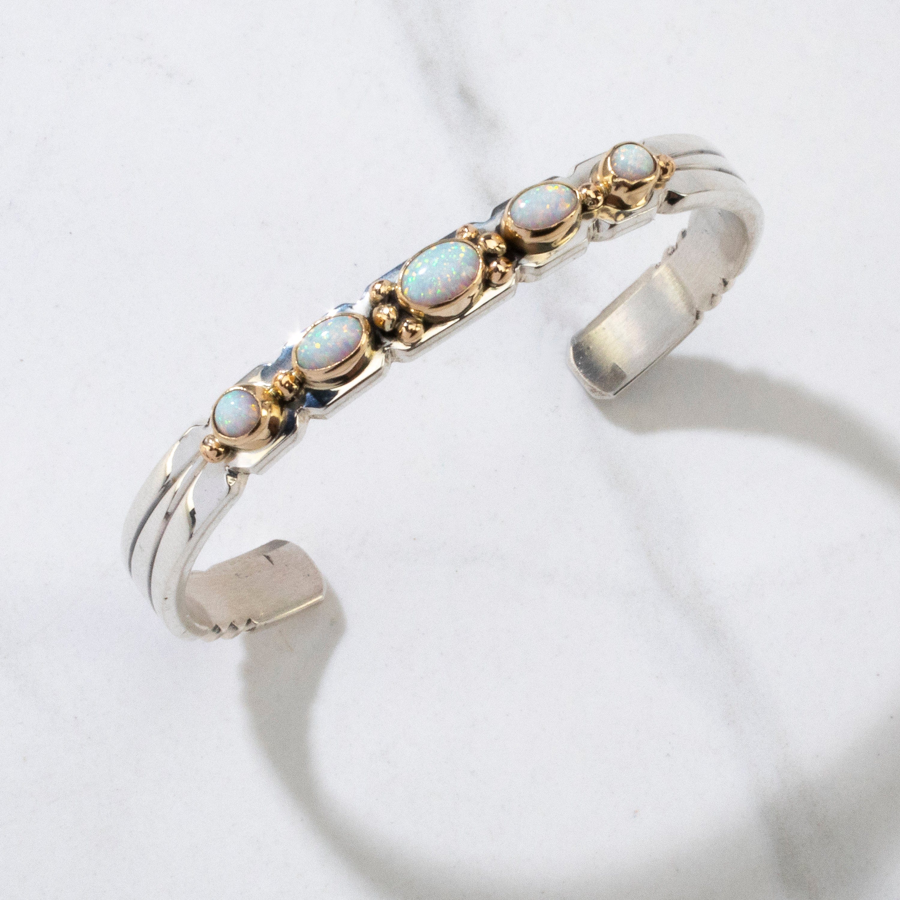 Kalifano Native American Jewelry Ray Bennett Opal & 14K Gold Navajo USA Native American Made 925 Sterling Silver Cuff NAB1900.015