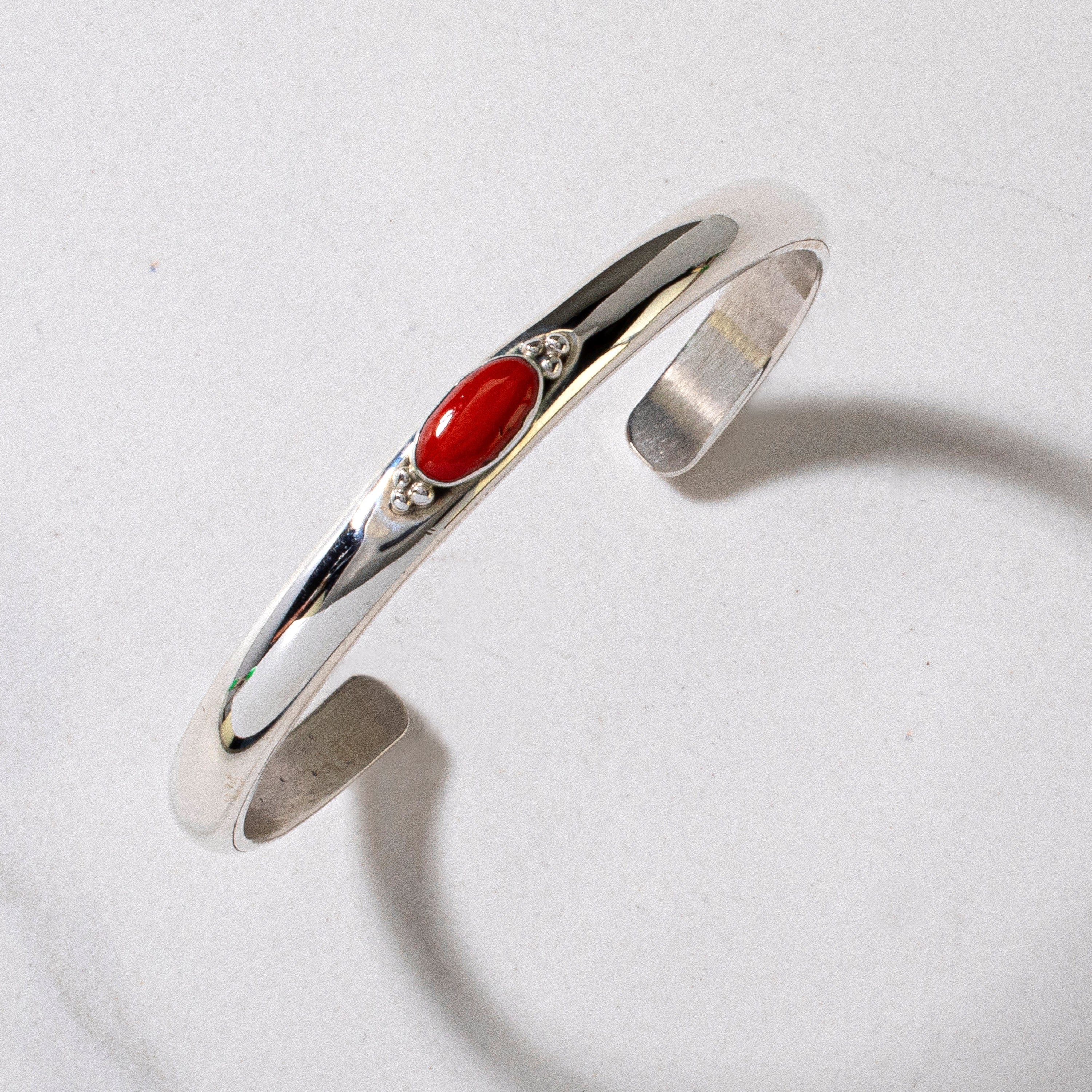 Red coral and silver clearance cuff bracelets