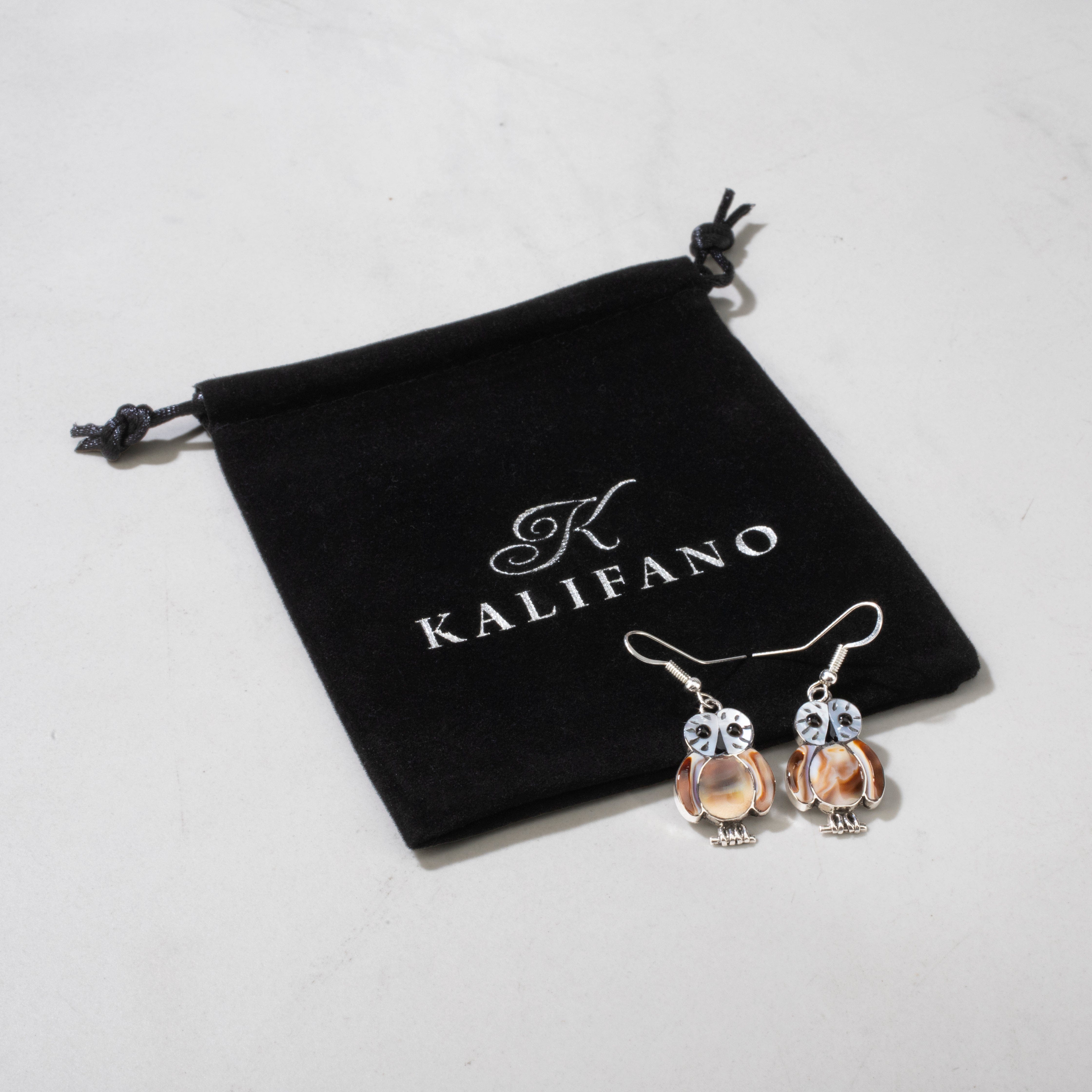 Kalifano Native American Jewelry Regenda Kallestewa Turbo Shell Owl USA Native American Made 925 Sterling Silver Earrings with French Hook NAE250.019