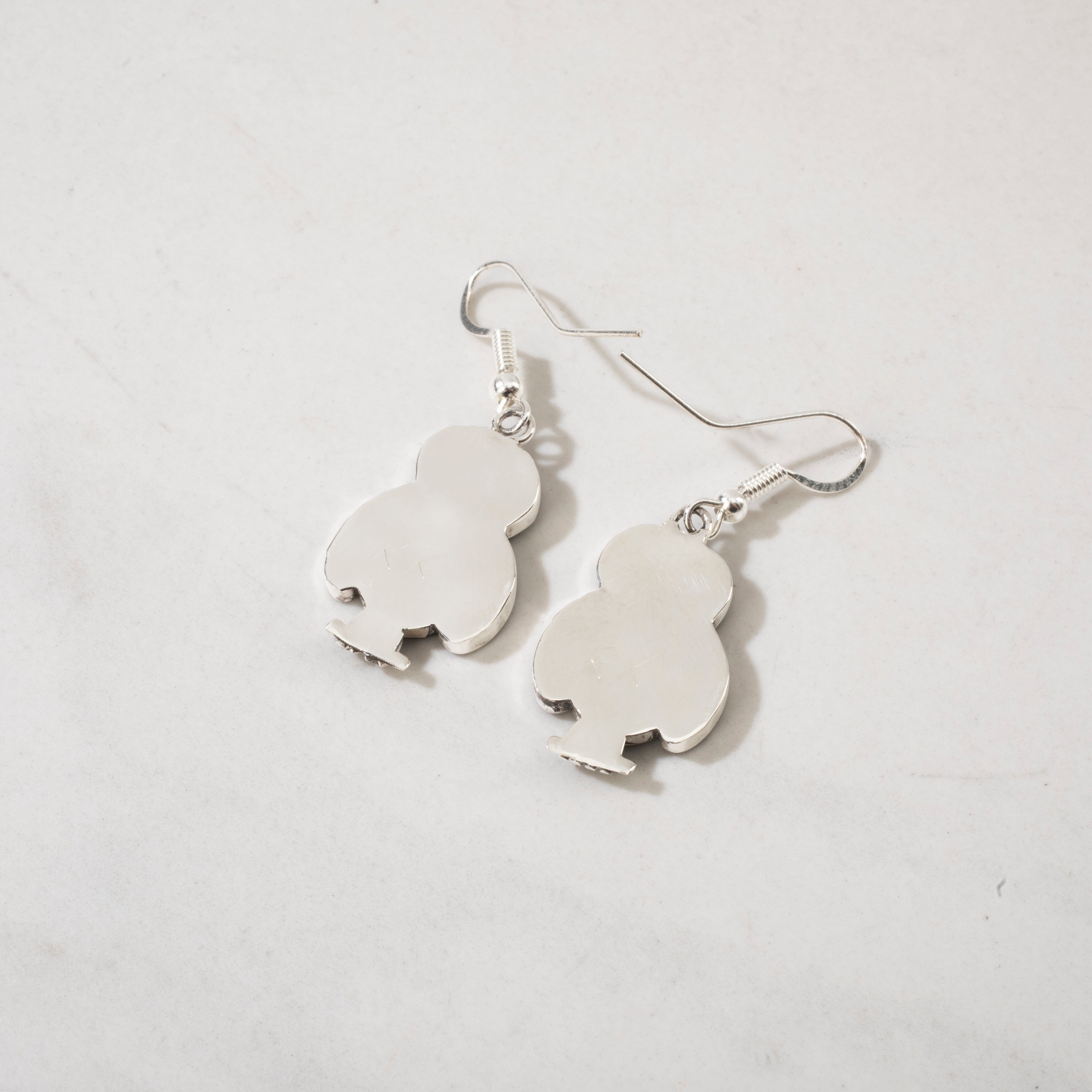 Kalifano Native American Jewelry Regenda Kallestewa Turbo Shell Owl USA Native American Made 925 Sterling Silver Earrings with French Hook NAE250.019