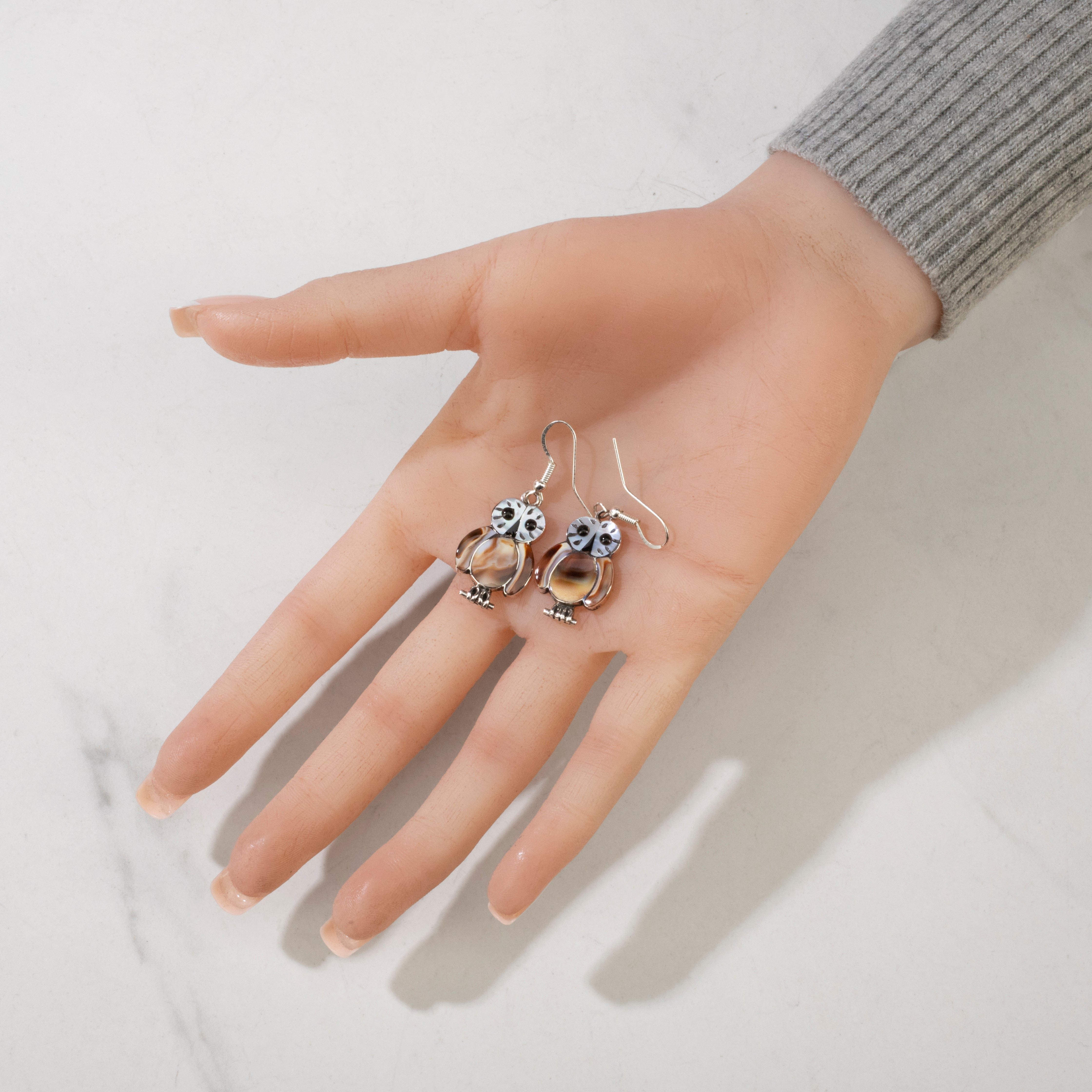 Kalifano Native American Jewelry Regenda Kallestewa Turbo Shell Owl USA Native American Made 925 Sterling Silver Earrings with French Hook NAE250.019