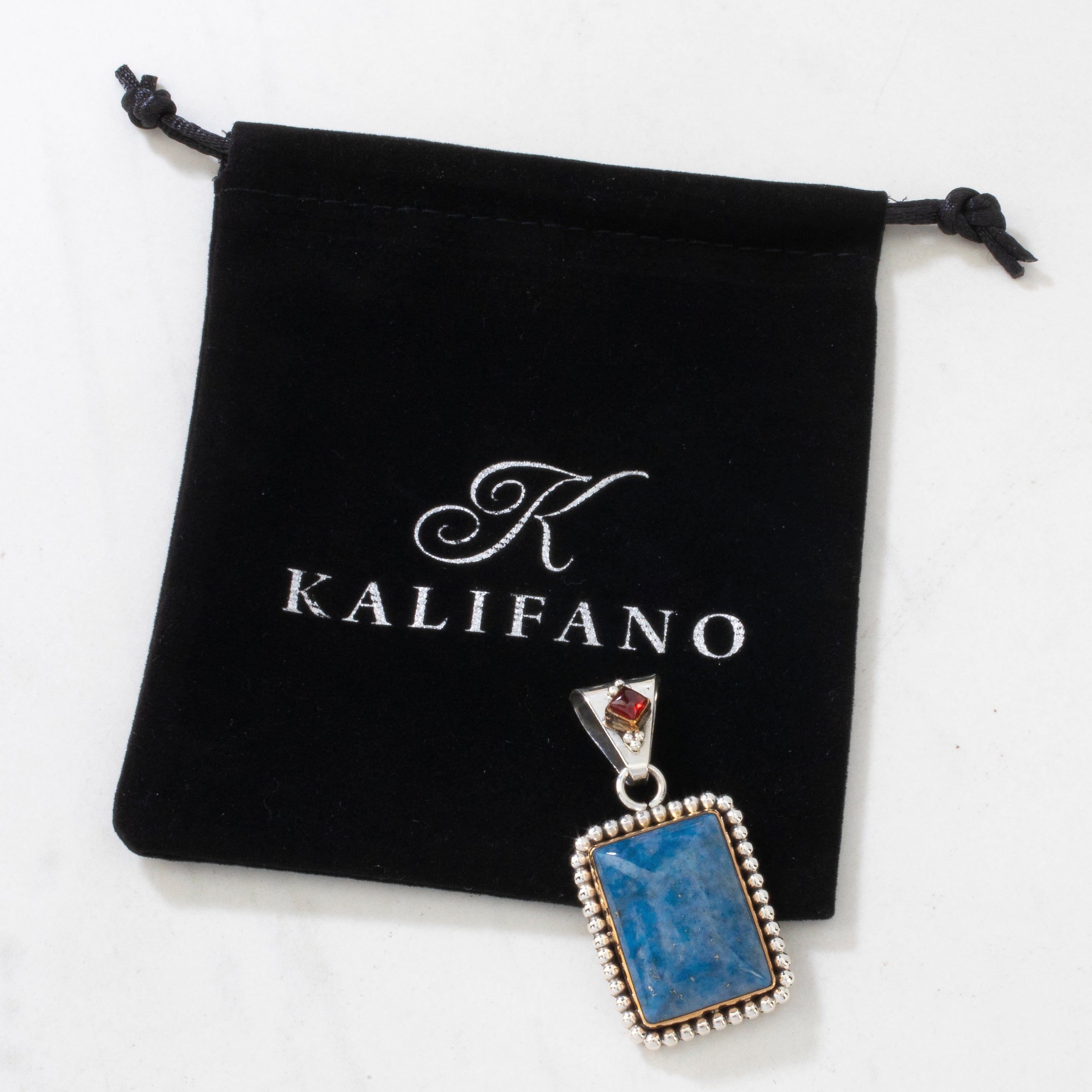 Kalifano Native American Jewelry Roy Begay Denim Lapis & Citrine Navajo USA Native American Made 925 Sterling Silver Pendant NAN700.018