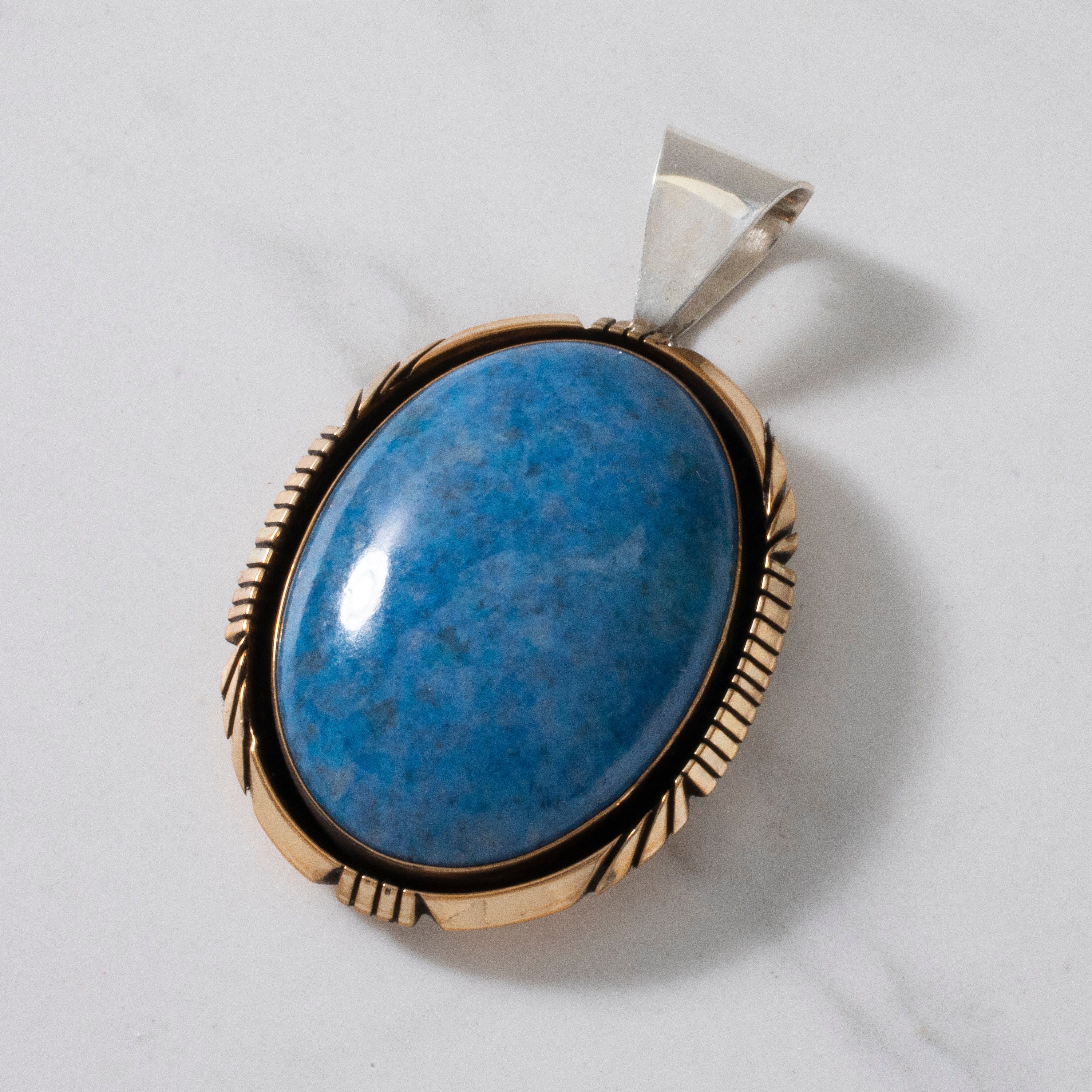 Kalifano Native American Jewelry Roy Begay Lapis Navajo USA Native American Made 925 Sterling Silver & 12K Gold Filled Pendant NAN1300.015