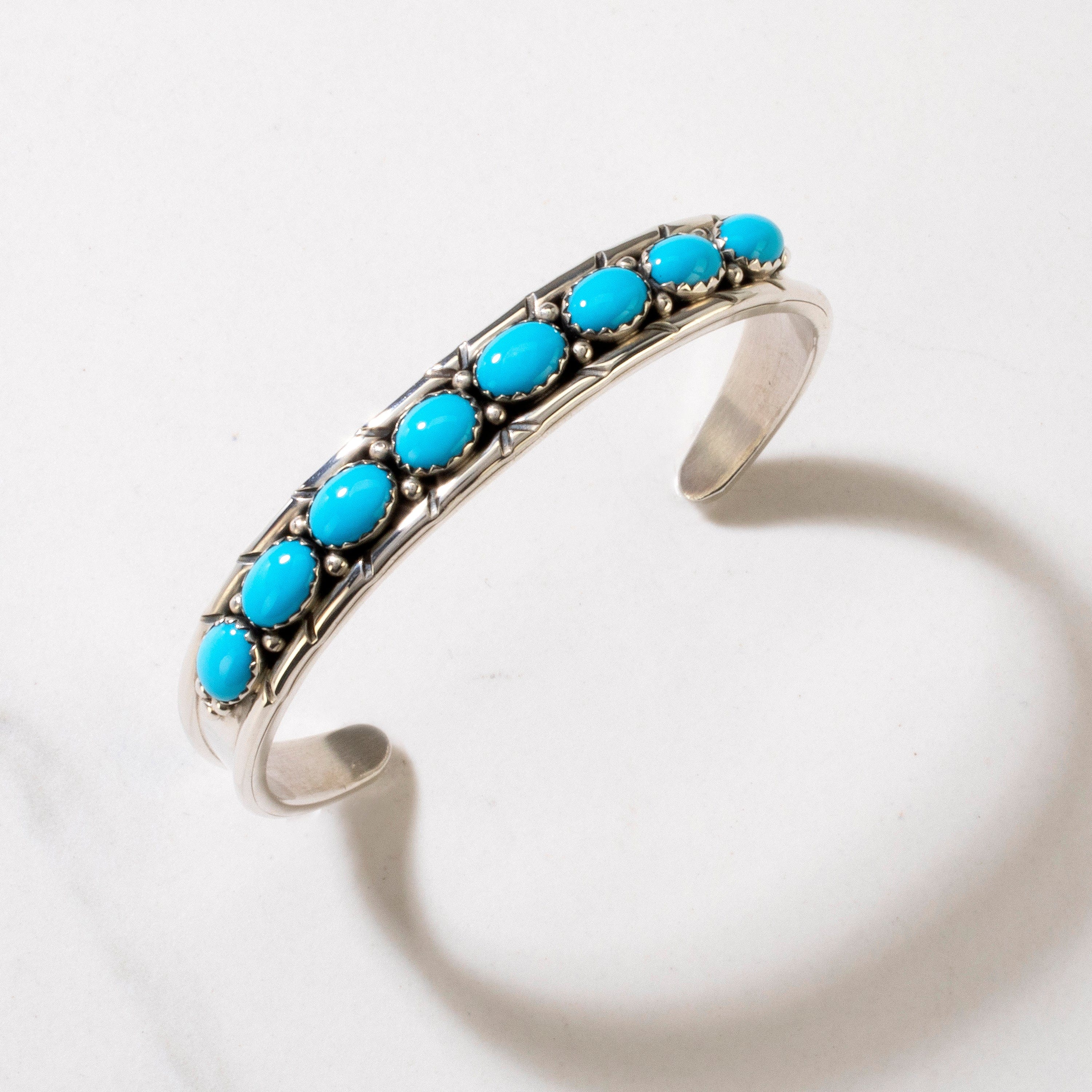 Kalifano Native American Jewelry Russell Sam Navajo Sleeping Beauty Turquoise USA Native American Made 925 Sterling Silver Cuff NAB1200.025