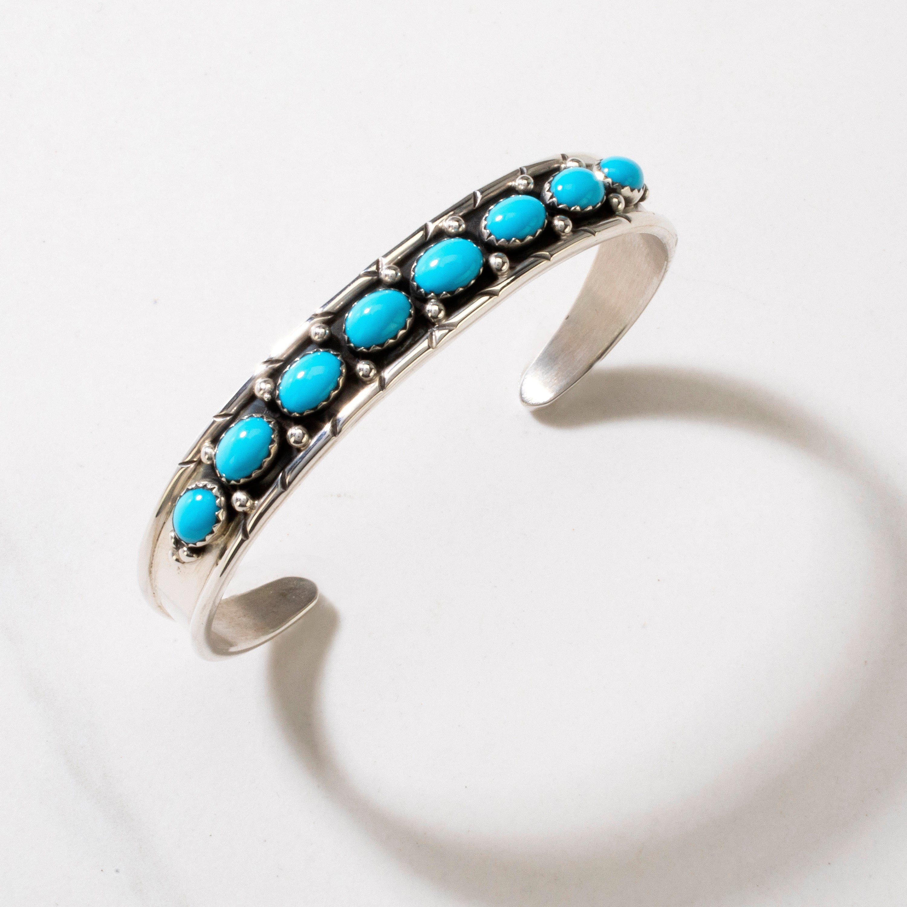 Kalifano Native American Jewelry Russell Sam Navajo Sleeping Beauty Turquoise USA Native American Made 925 Sterling Silver Cuff NAB1200.026
