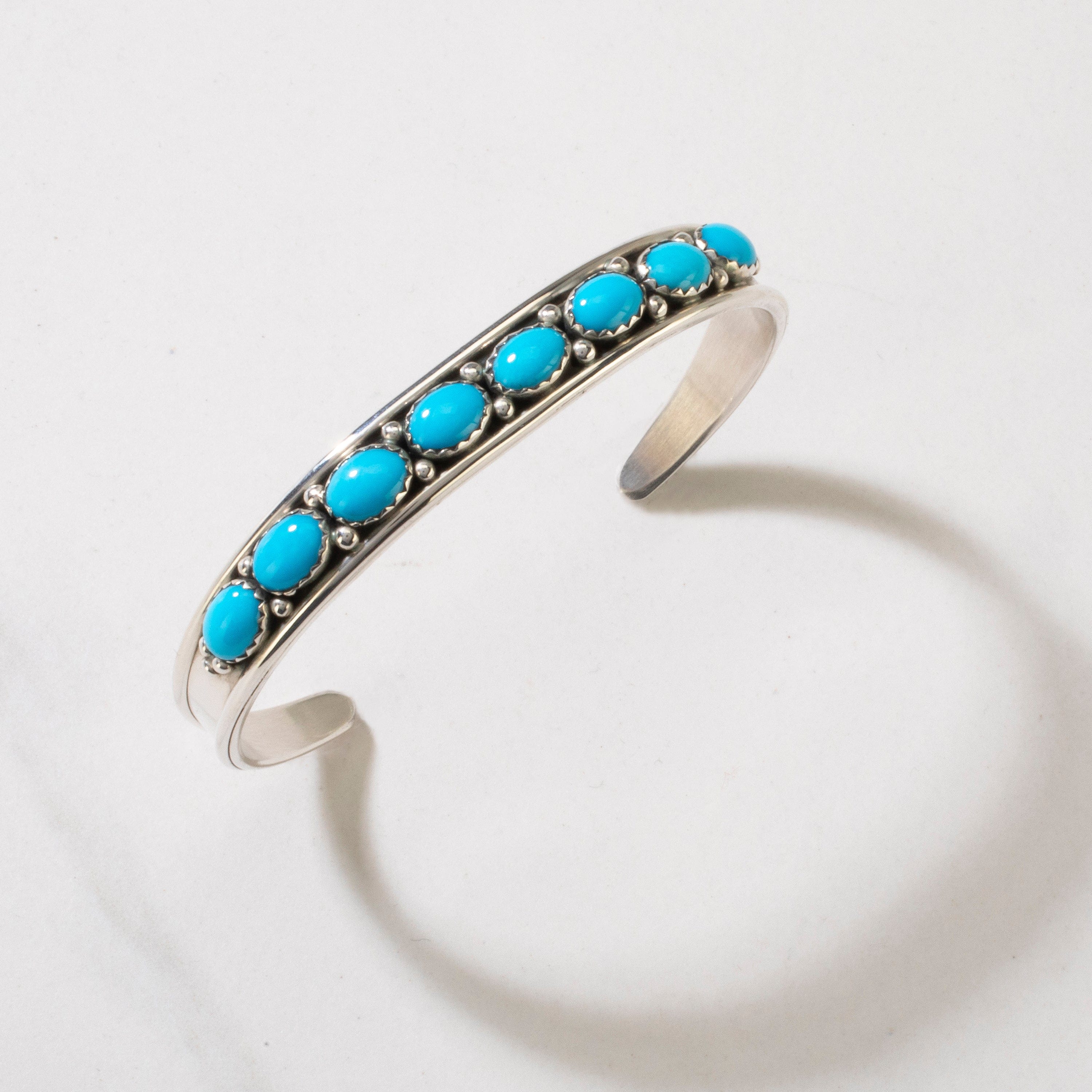 Kalifano Native American Jewelry Russell Sam Navajo Sleeping Beauty Turquoise USA Native American Made 925 Sterling Silver Cuff NAB800.013