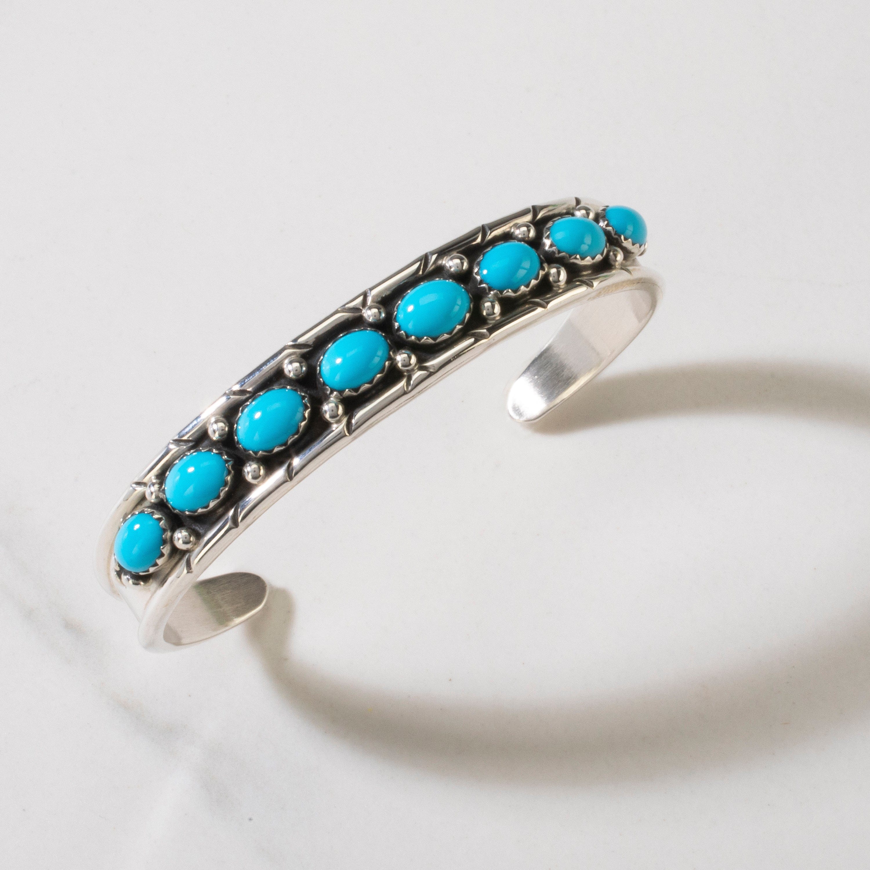 Kalifano Native American Jewelry Russell Sam Sleeping Beauty Turquoise Navajo USA Native American Made 925 Sterling Silver Cuff NAB900.032