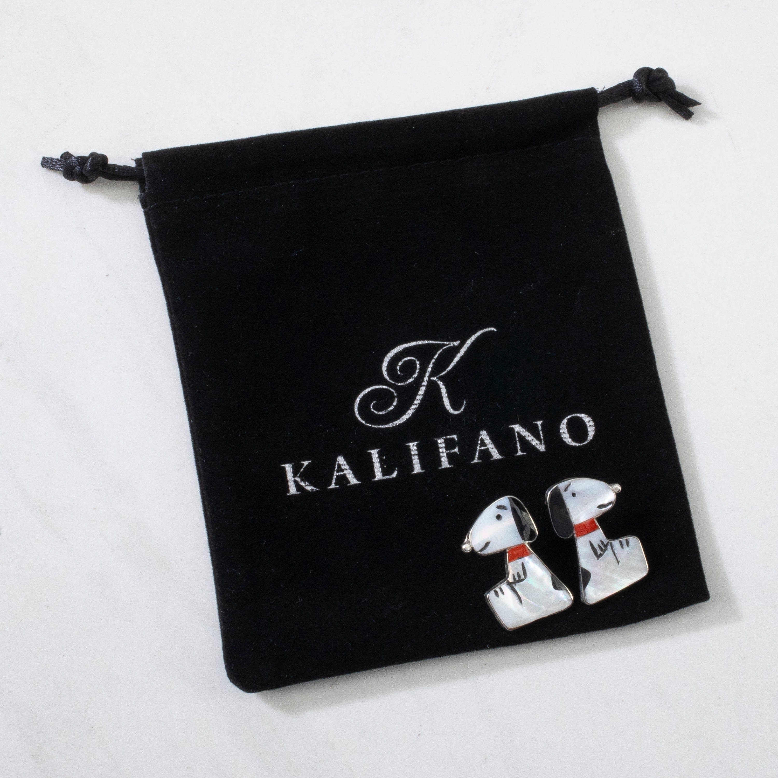 Kalifano Native American Jewelry Shenel Comosona Multi Gem Snoopy USA Zuni Native American Made 925 Sterling Silver Earrings with Stud Backing NAE400.056