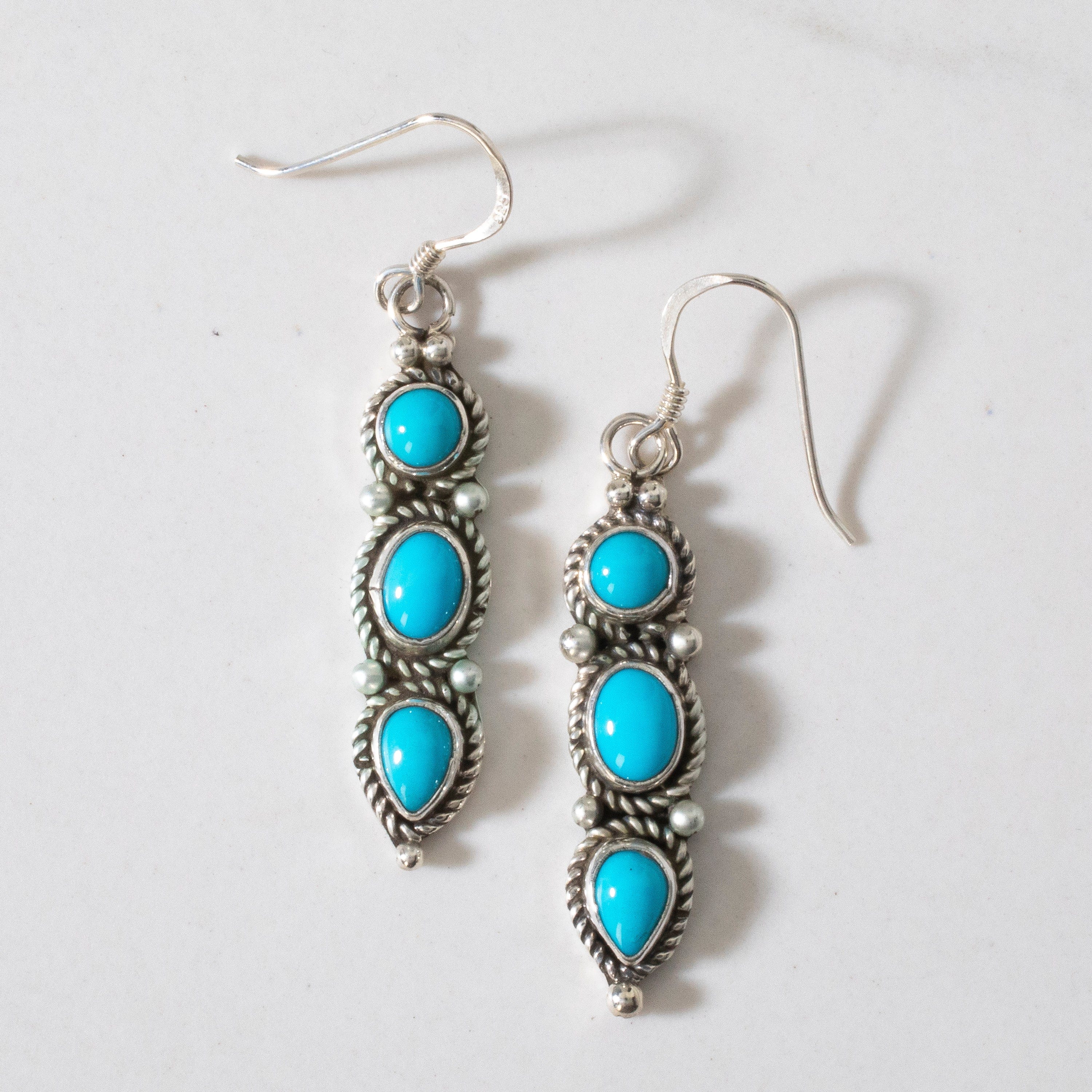 Kalifano Native American Jewelry Sleeping Beauty Turquoise Dangle Navajo USA Native American Made 925 Sterling Silver Earrings with French Hook NAE500.009