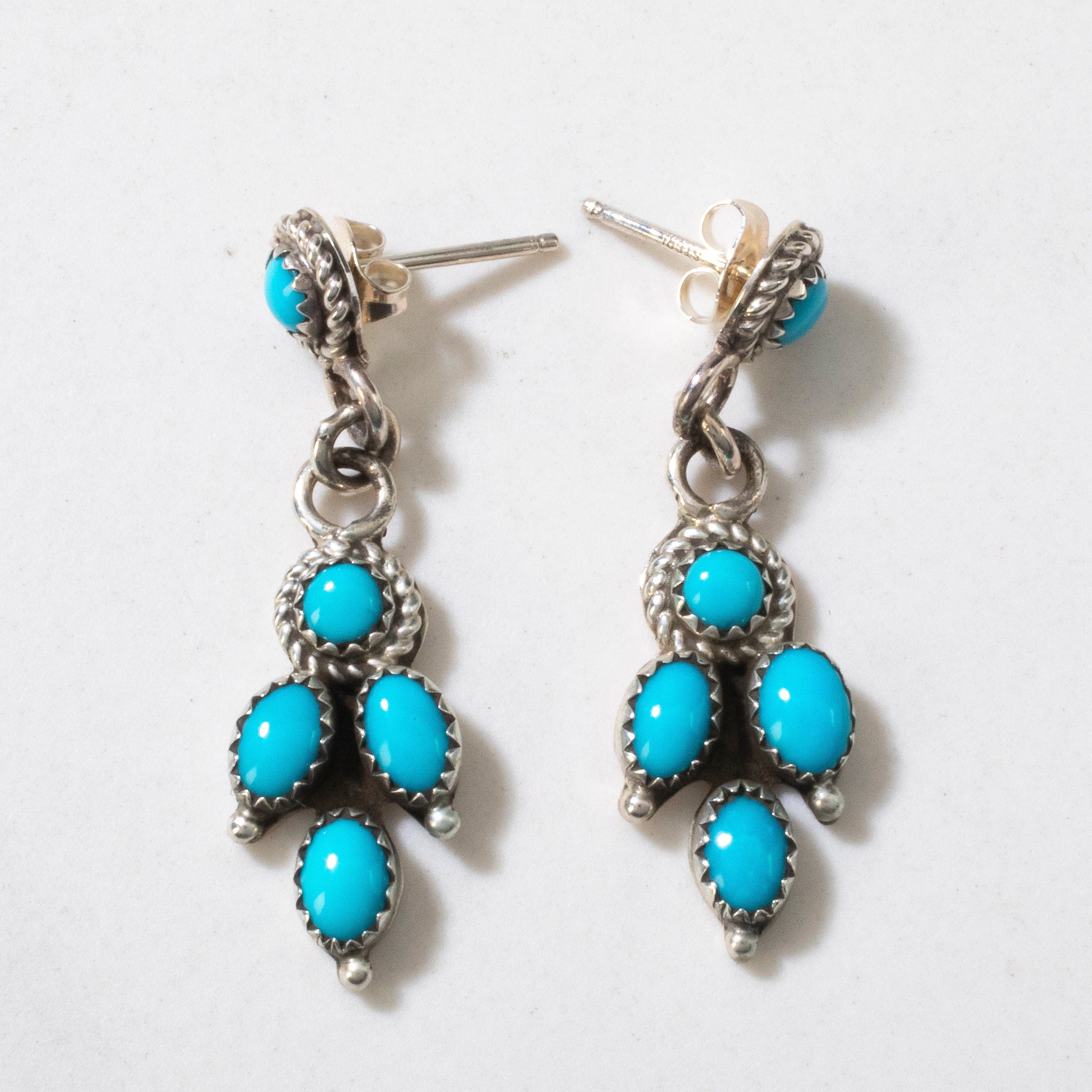 Kalifano Native American Jewelry Sleeping Beauty Turquoise Dangle Navajo USA Native American Made 925 Sterling Silver Earrings with Stud Backing NAE300.021