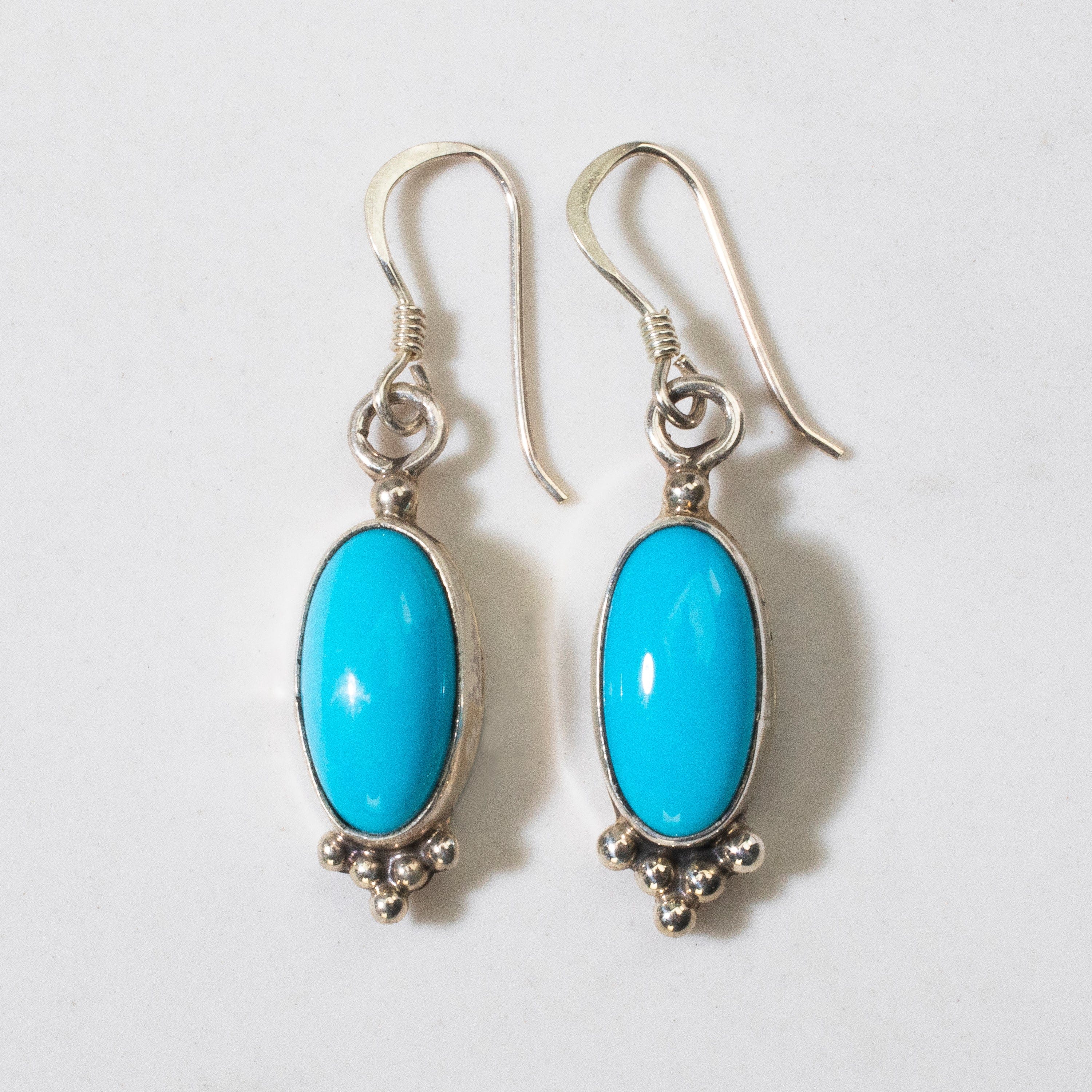 Kalifano Native American Jewelry Sleeping Beauty Turquoise Dangle Oval Navajo USA Native American Made 925 Sterling Silver Earrings with French Hook NAE400.041