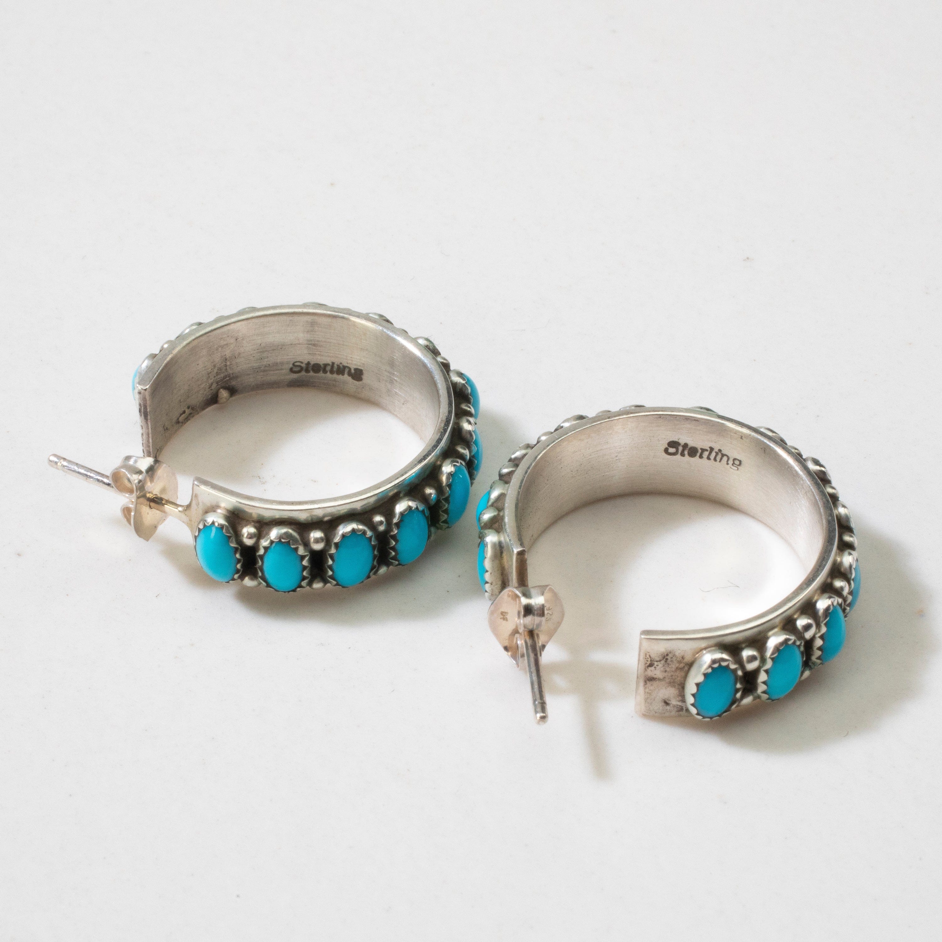 Kalifano Native American Jewelry Sleeping Beauty Turquoise Hoop Navajo USA Native American Made 925 Sterling Silver Earrings with Stud Backing NAE800.007
