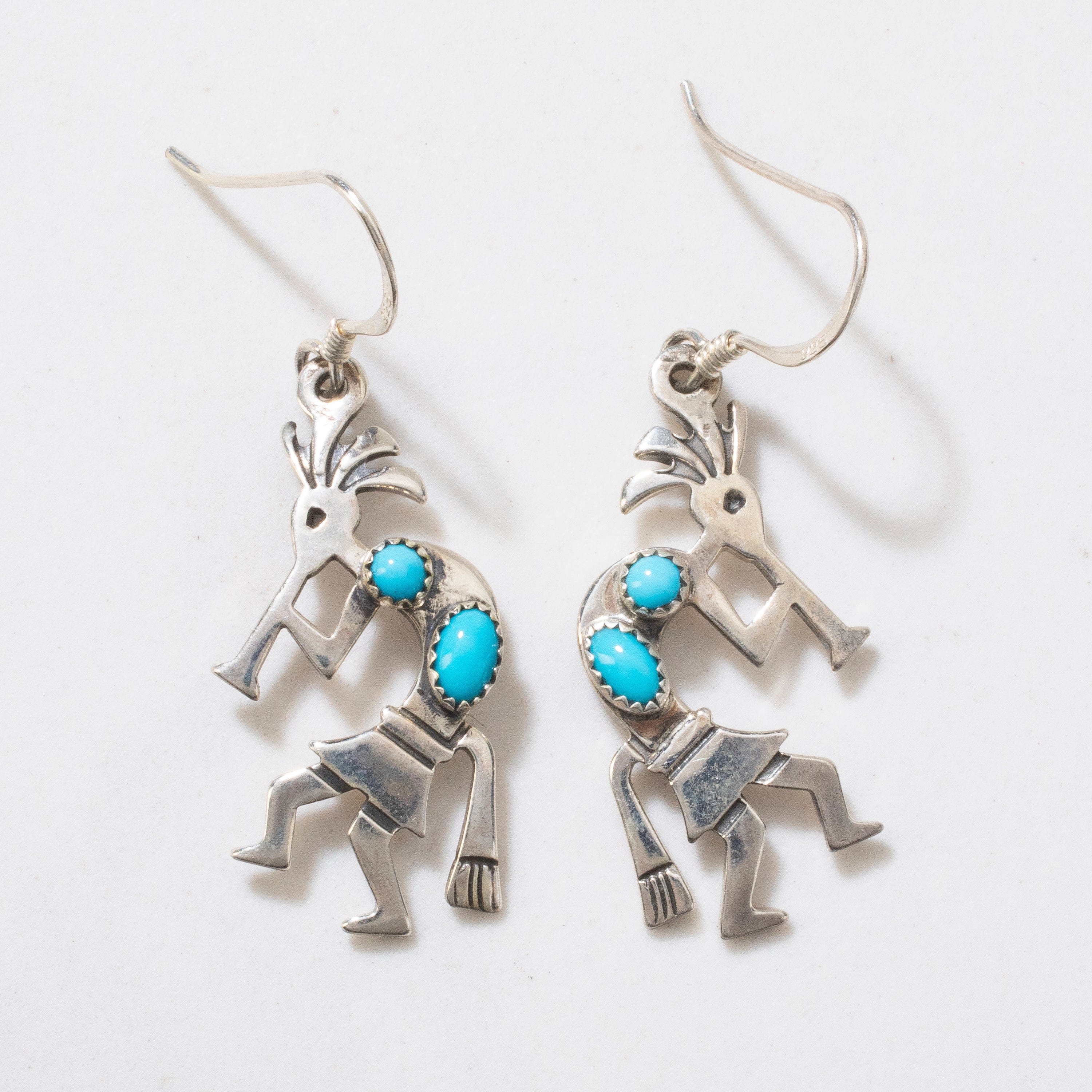 Kalifano Native American Jewelry Sleeping Beauty Turquoise Kokopelli Navajo USA Native American Made 925 Sterling Silver Earrings with French Hook NAE200.012
