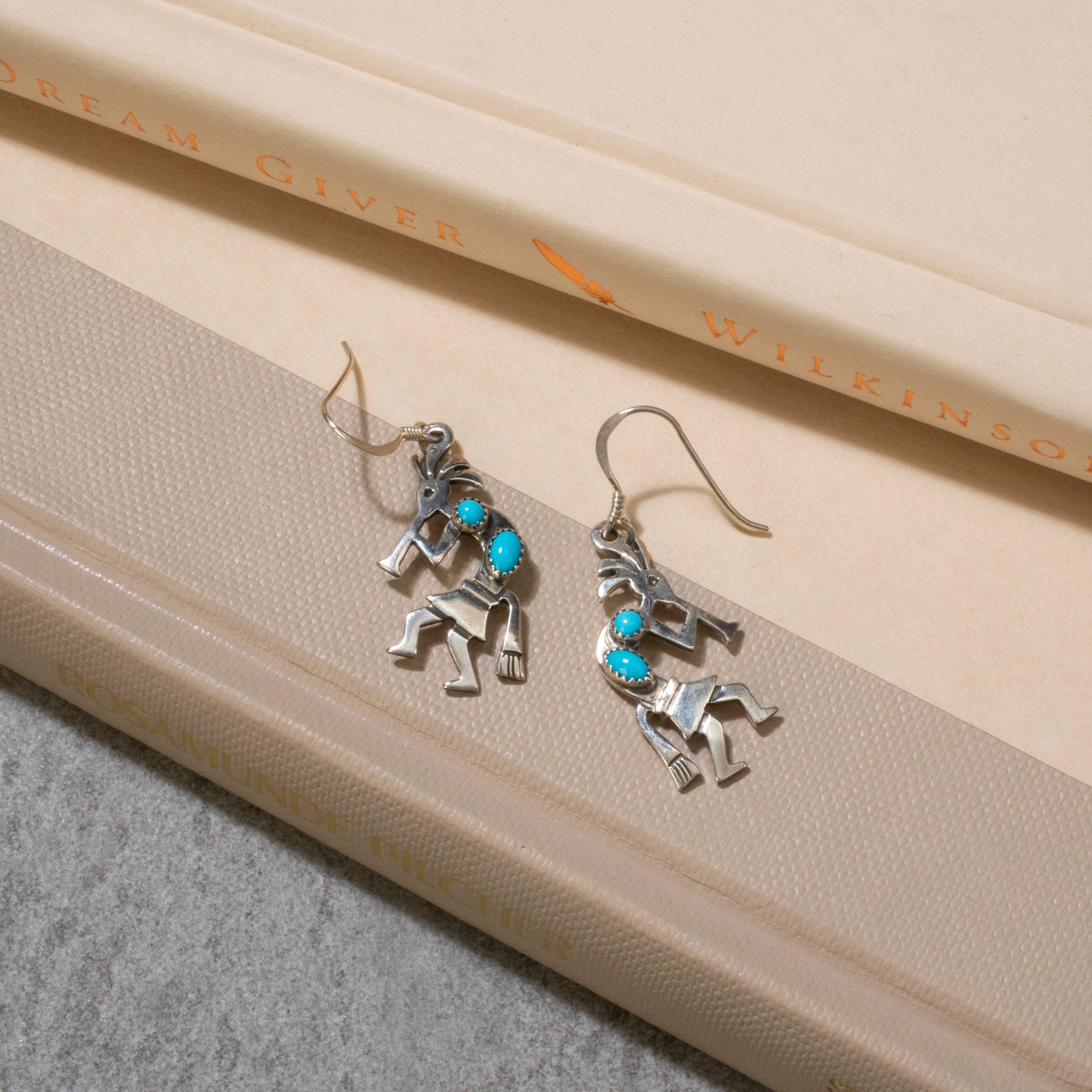 Kalifano Native American Jewelry Sleeping Beauty Turquoise Kokopelli Navajo USA Native American Made 925 Sterling Silver Earrings with French Hook NAE200.012