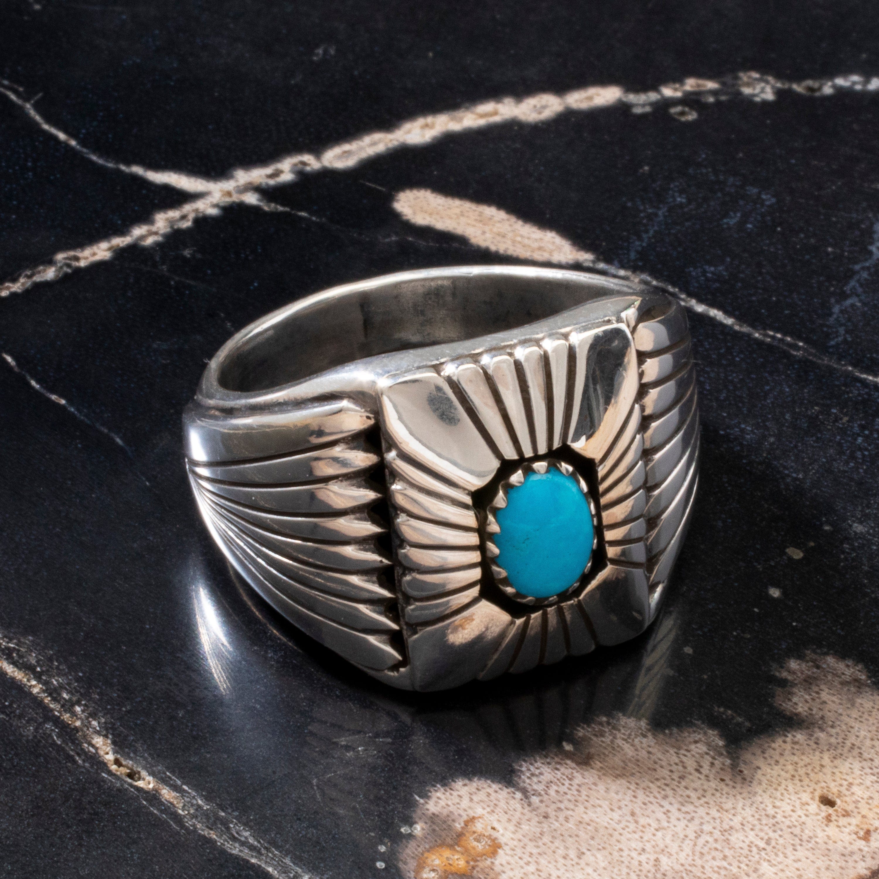 Kalifano Native American Jewelry Sleeping Beauty Turquoise Navajo USA Native American Made 925 Sterling Silver Ring
