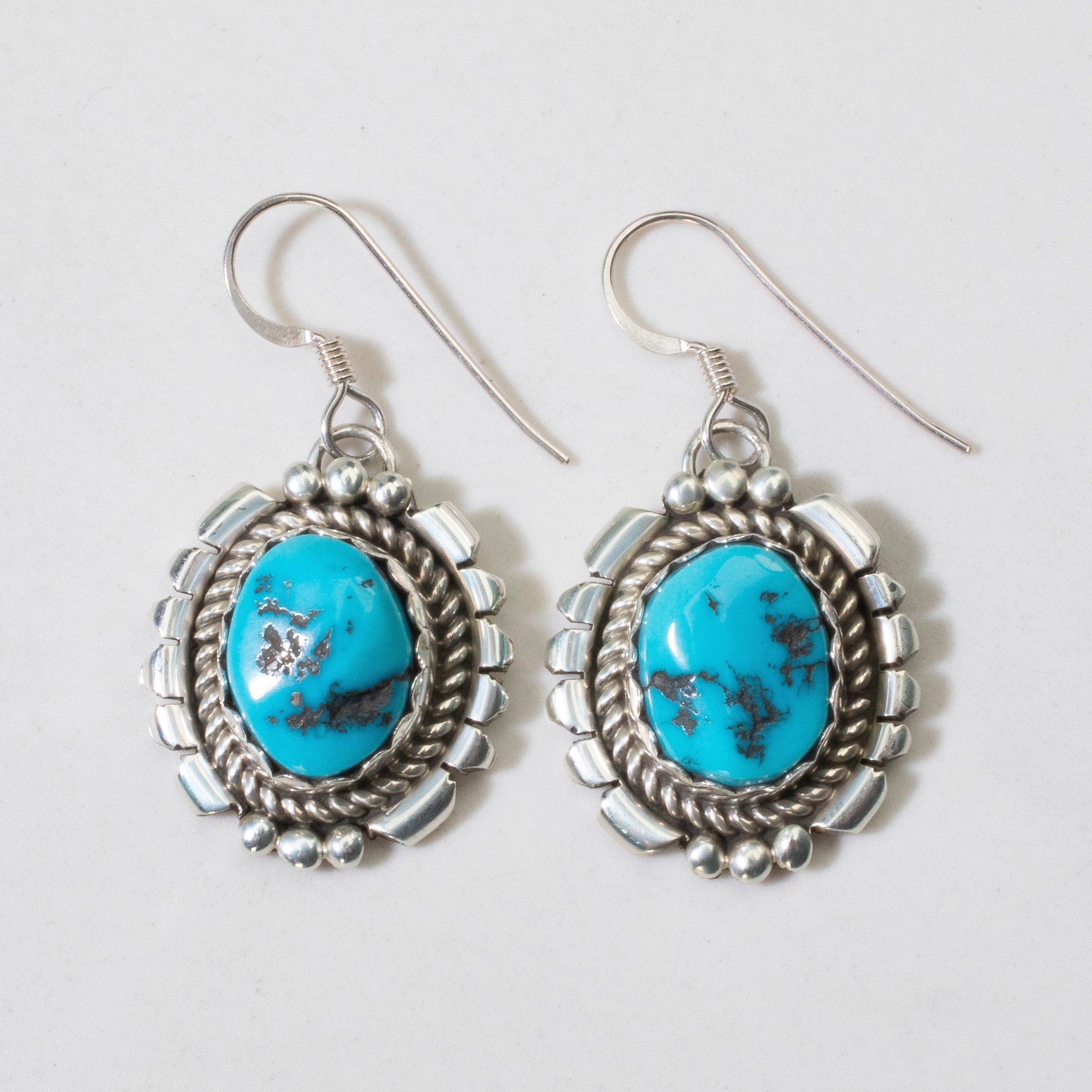 Kalifano Native American Jewelry Sleeping Beauty Turquoise Oval Navajo USA Native American Made 925 Sterling Silver Earrings with French Hook NAE600.018