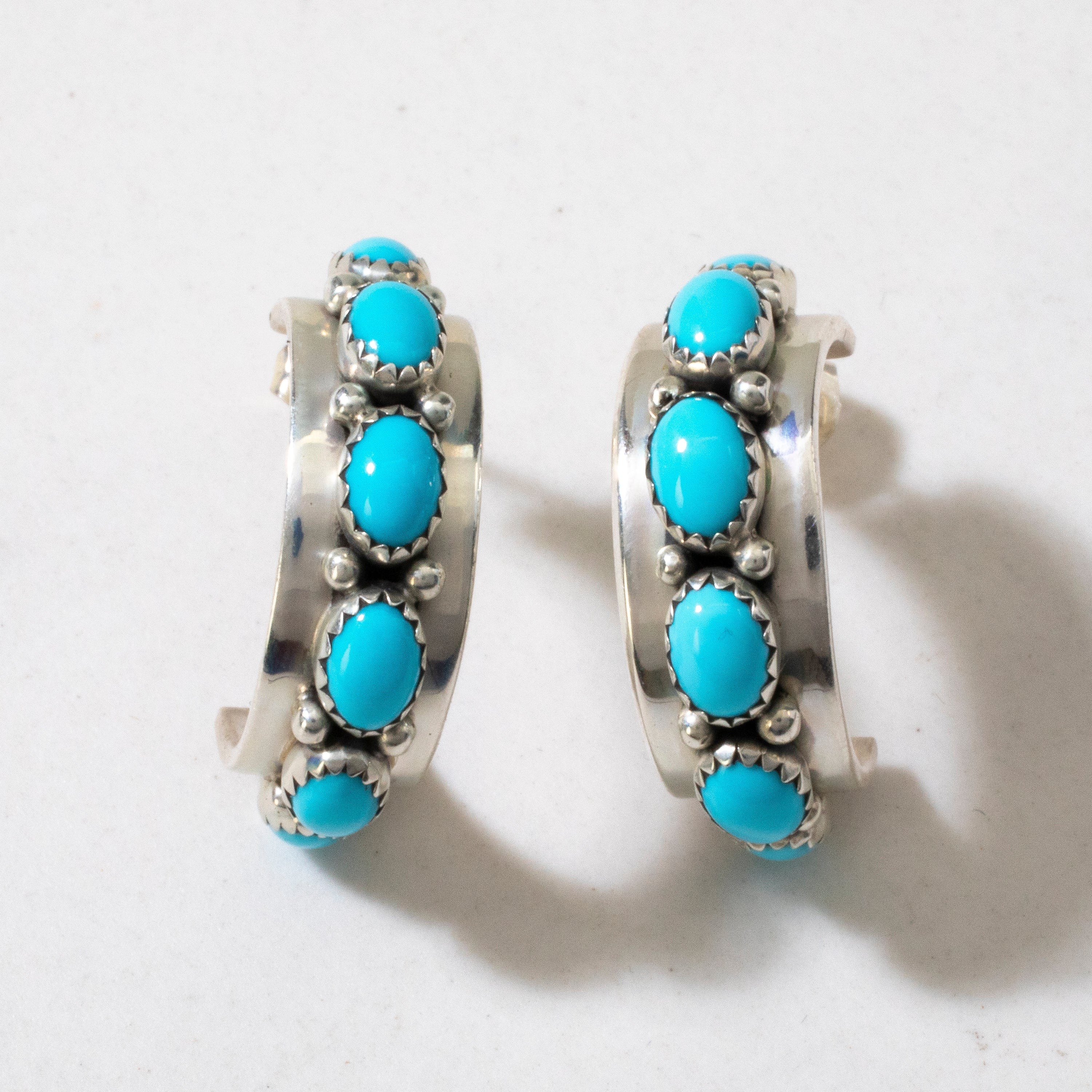 Kalifano Native American Jewelry Sleeping Beauty Turquoise Semi Hoop Navajo USA Native American Made 925 Sterling Silver Earrings with Stud Backing NAE700.006