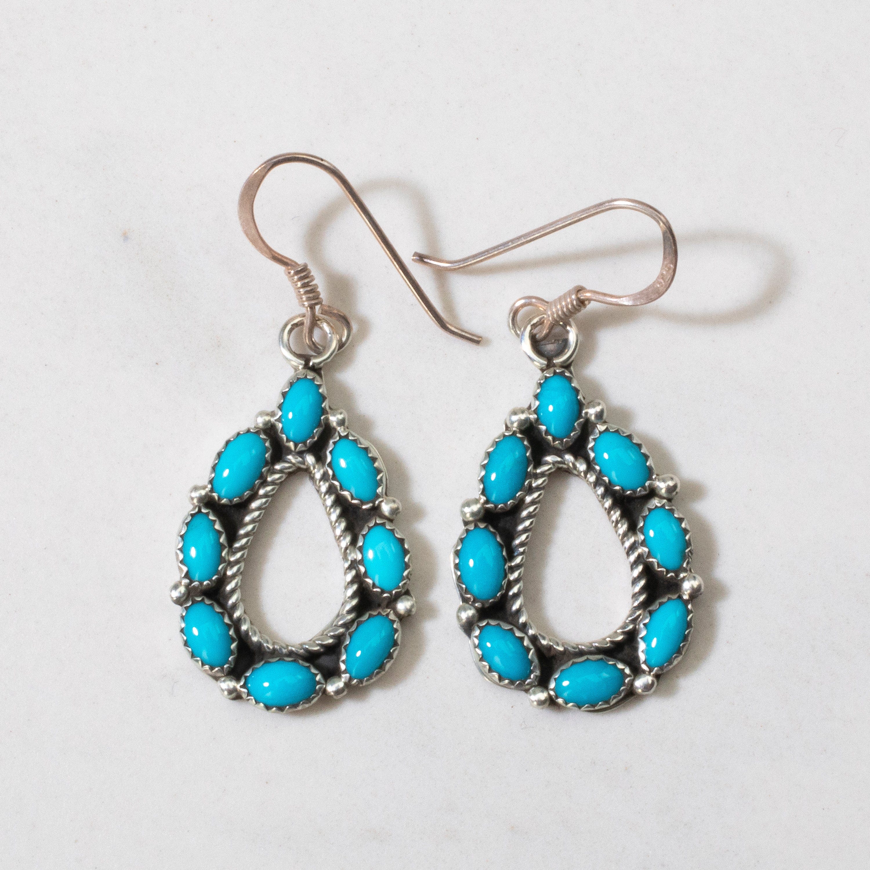Kalifano Native American Jewelry Sleeping Beauty Turquoise Tear Drop Navajo USA Native American Made 925 Sterling Silver Earrings with French Hook NAE300.033