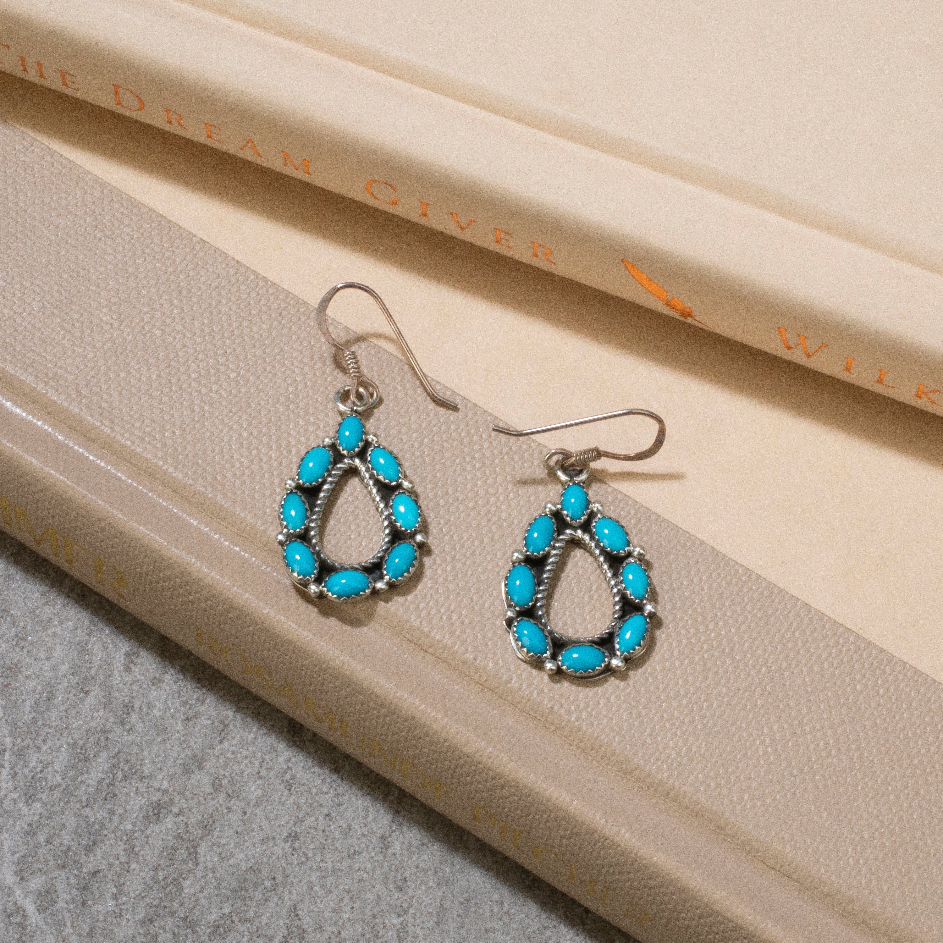 Sleeping Beauty Turquoise Tear Drop Navajo USA Native American Made 925  Sterling Silver Earrings with French Hook