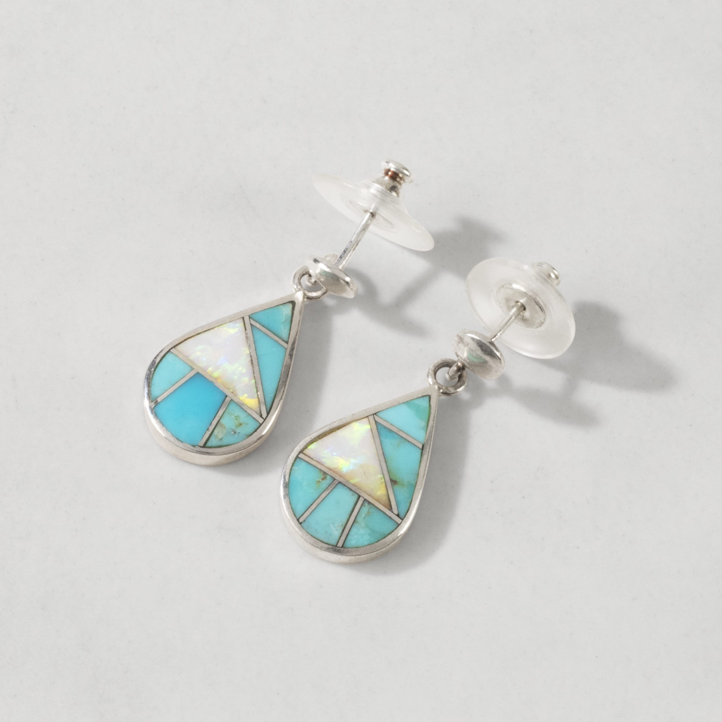 Kalifano Native American Jewelry Turquoise & White Opal Teardrop USA Native American Made 925 Sterling Silver Earrings with Stud Backing NAE500.018