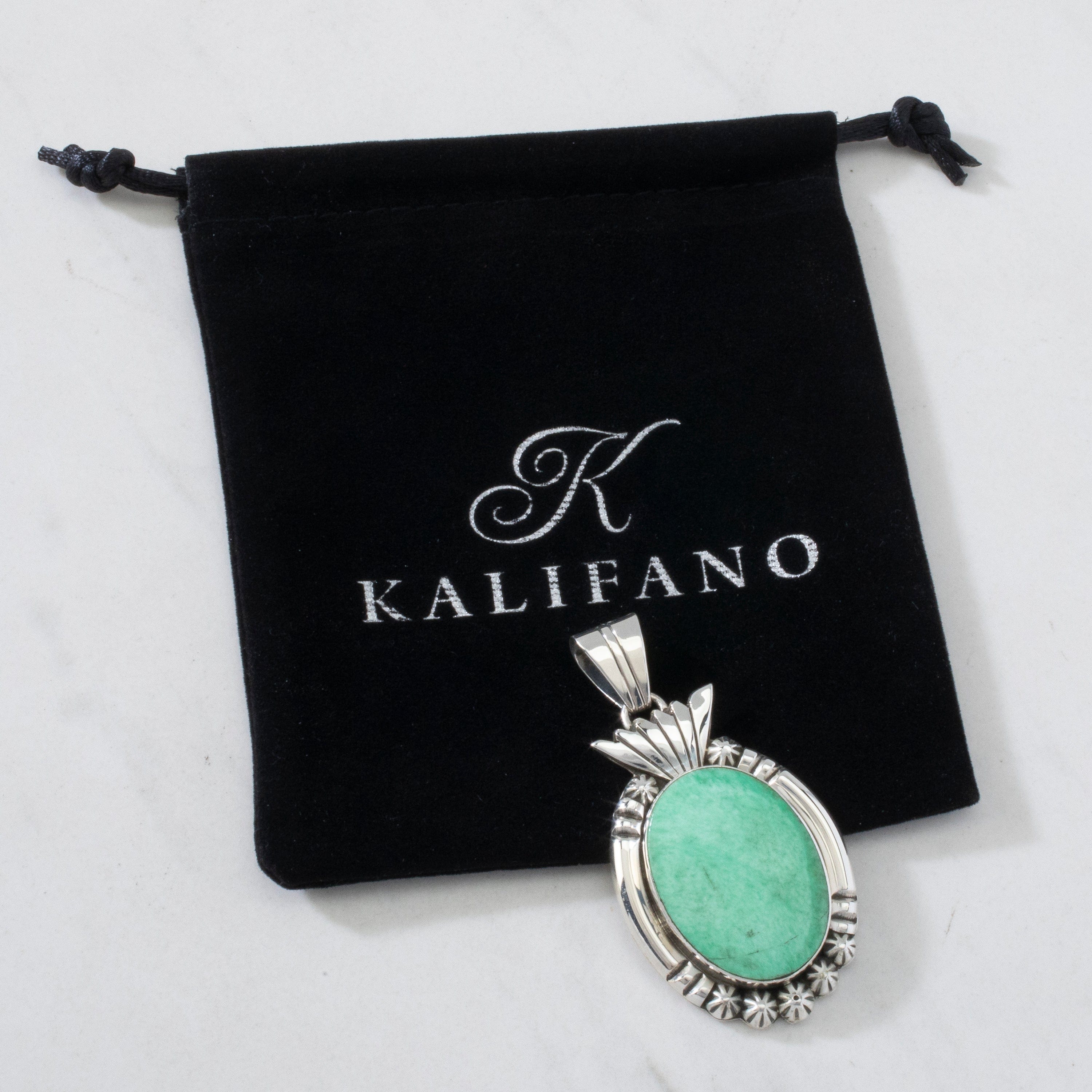 Kalifano Native American Jewelry Variscite USA Native American Made 925 Sterling Silver Pendant NAN800.019