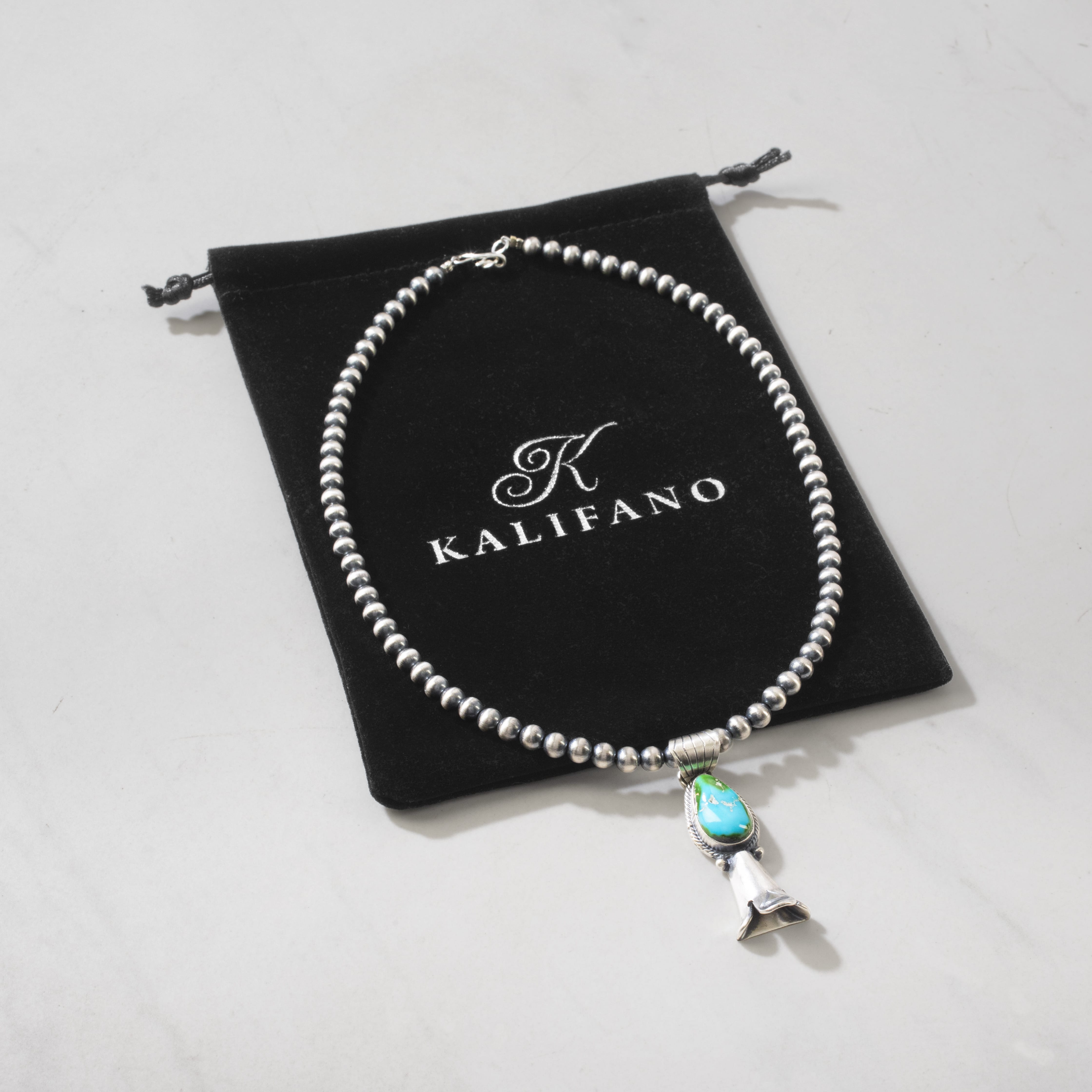 Kalifano Native American Jewelry Verley Betone Kingman Turquoise Navajo Pearl USA Native American Made 925 Sterling Silver Necklace NAN1000.010
