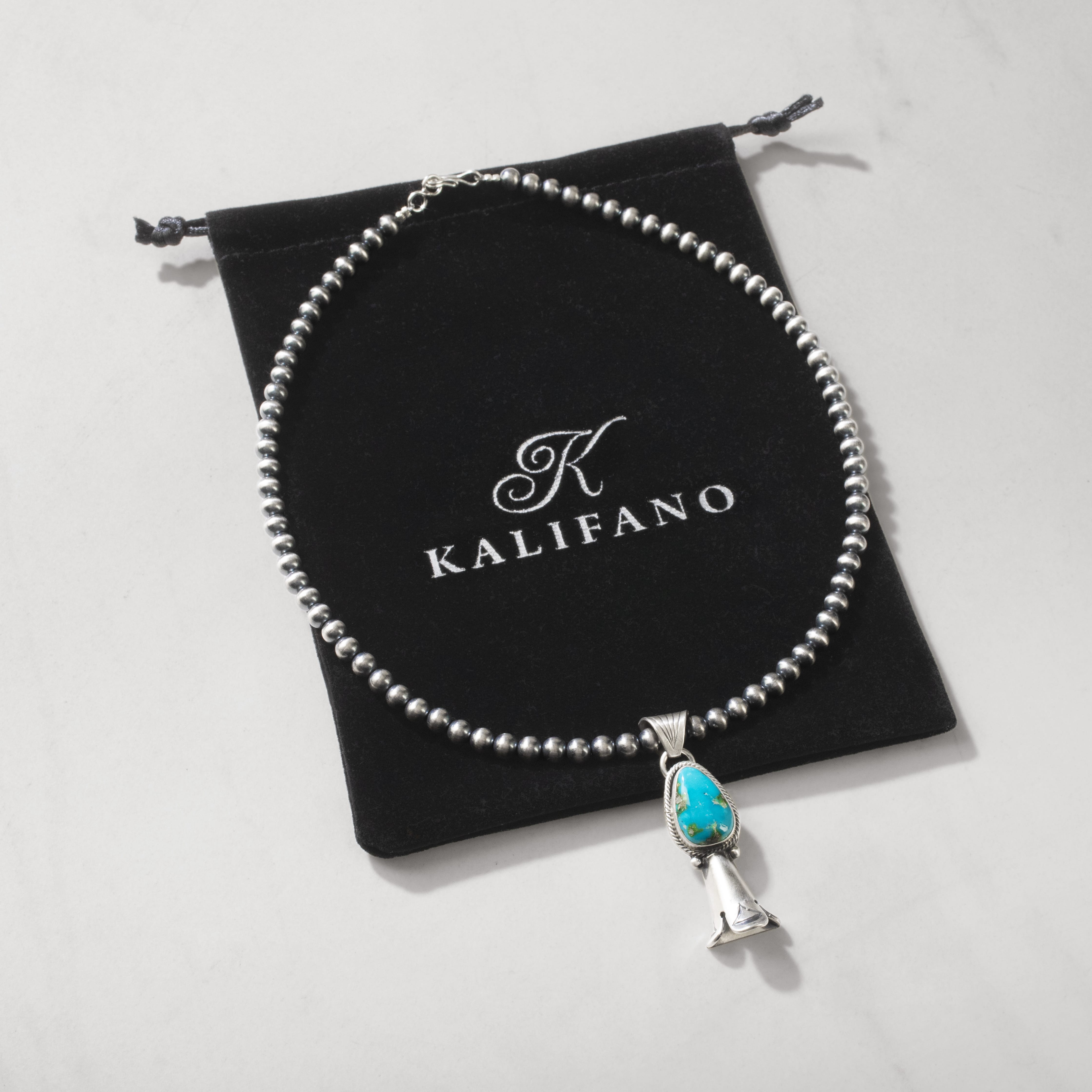 Kalifano Native American Jewelry Verley Betone Kingman Turquoise Navajo Pearl USA Native American Made 925 Sterling Silver Necklace NAN1000.011