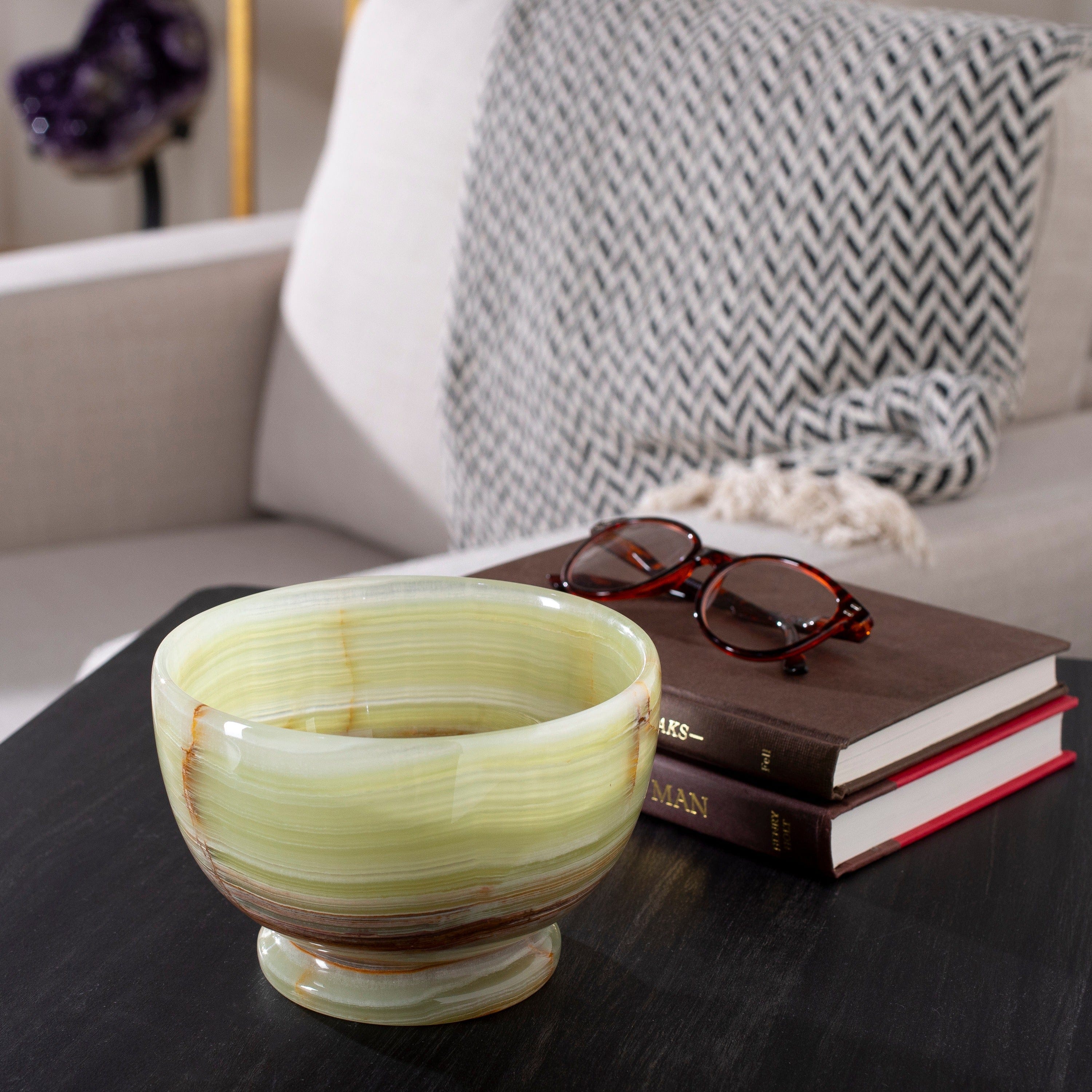 KALIFANO Pakistan Onyx 6” Pakistan Green Onyx Bowl with Stand PON-BL6