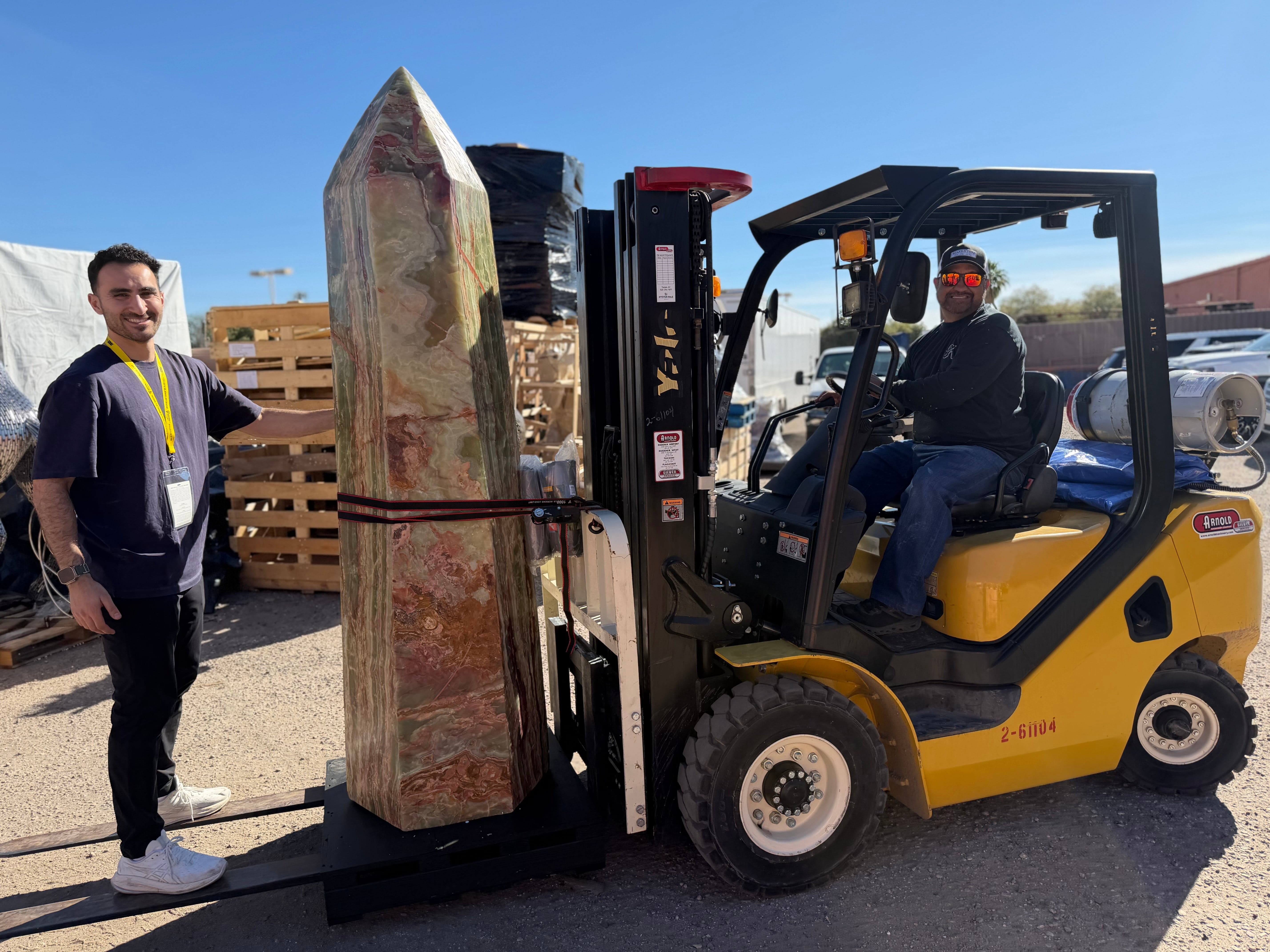 Kalifano Pakistan Onyx Banded Onyx Obelisk Tower from Pakistan - 90" / 3,970 lbs PON-OB90