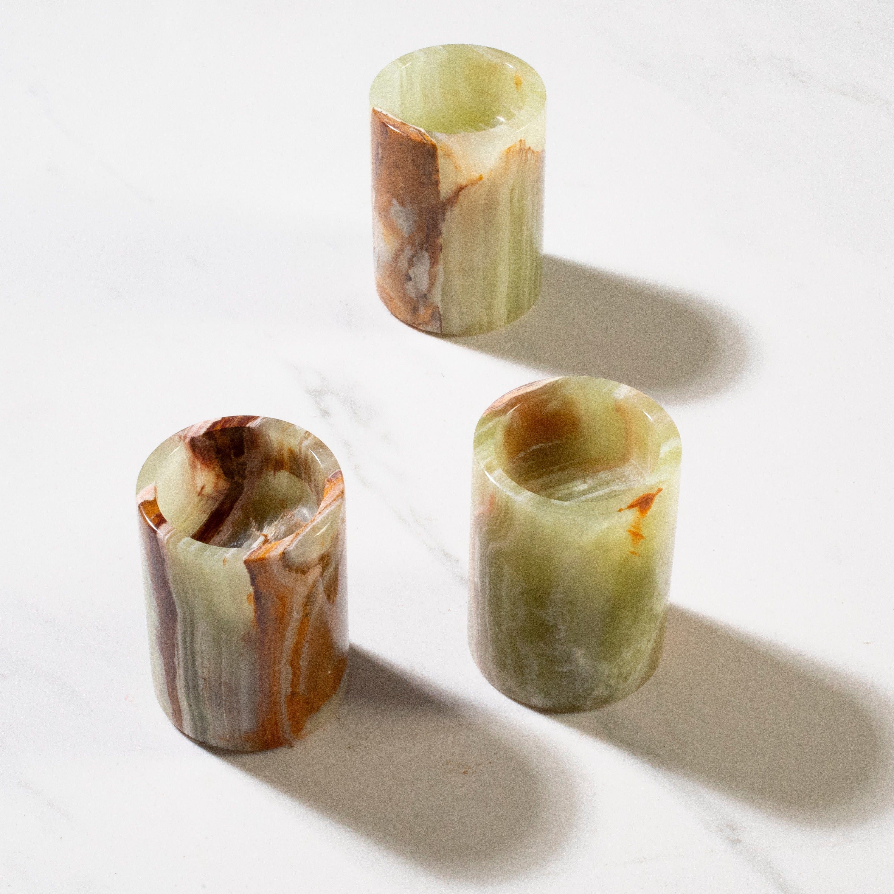 KALIFANO Pakistan Onyx Pakistan Green Onyx Candle Holder - 3" GCH-PON2