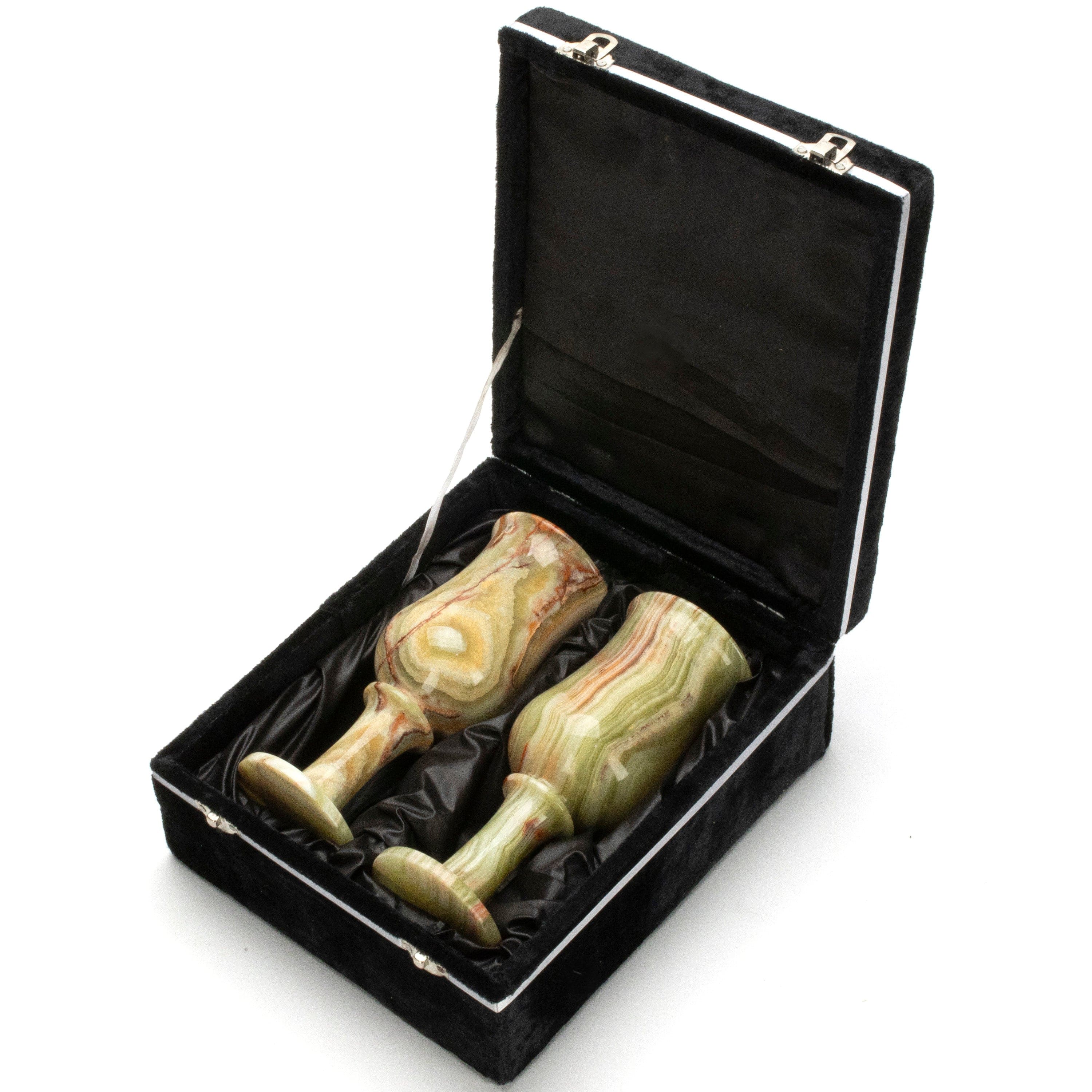 KALIFANO Pakistan Onyx Pakistan Green Onyx Champagne Glass in Felt Box -  Set of 2 PON-CST2
