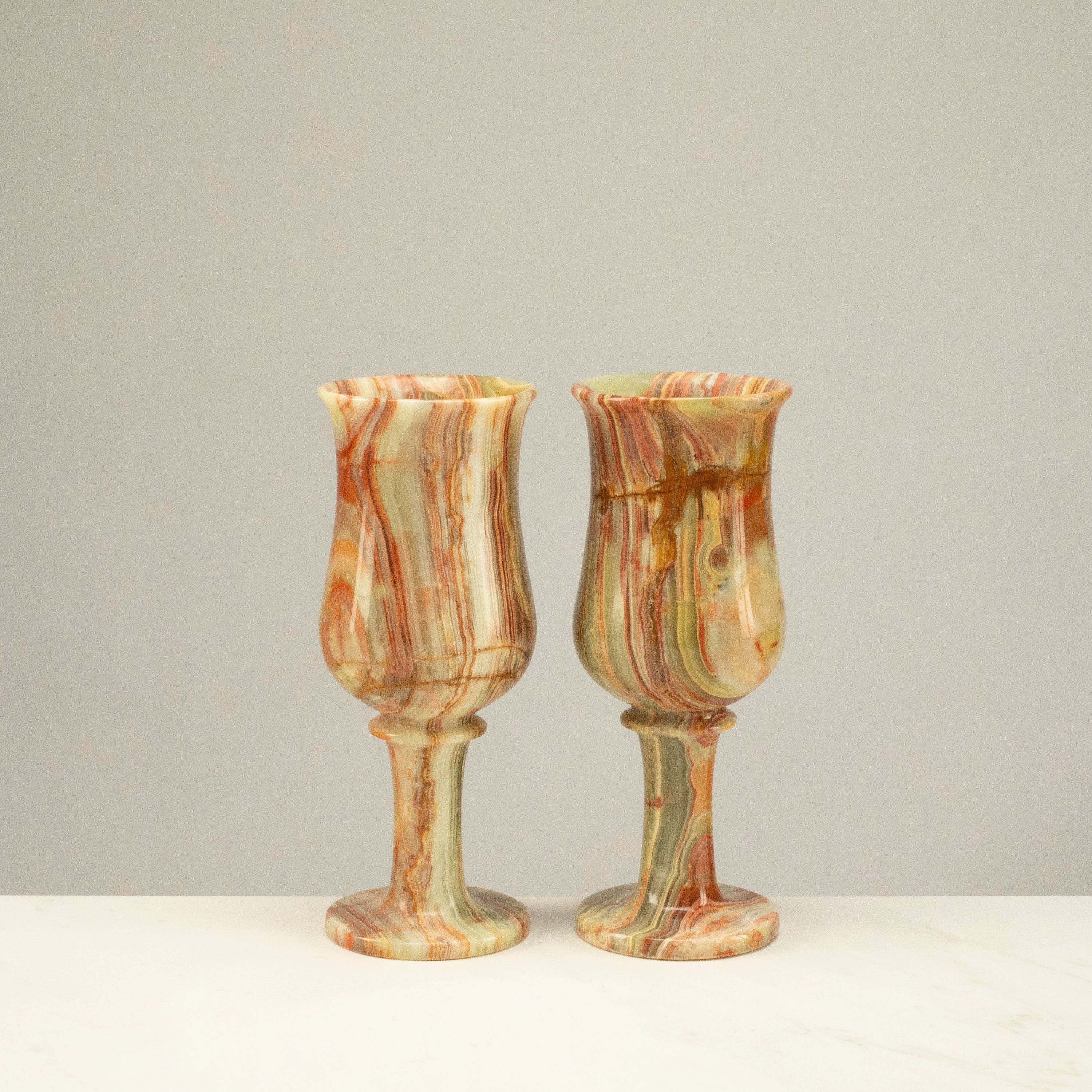KALIFANO | Pakistan Green Onyx Champagne Glass Set of 2 - Hand-Carved