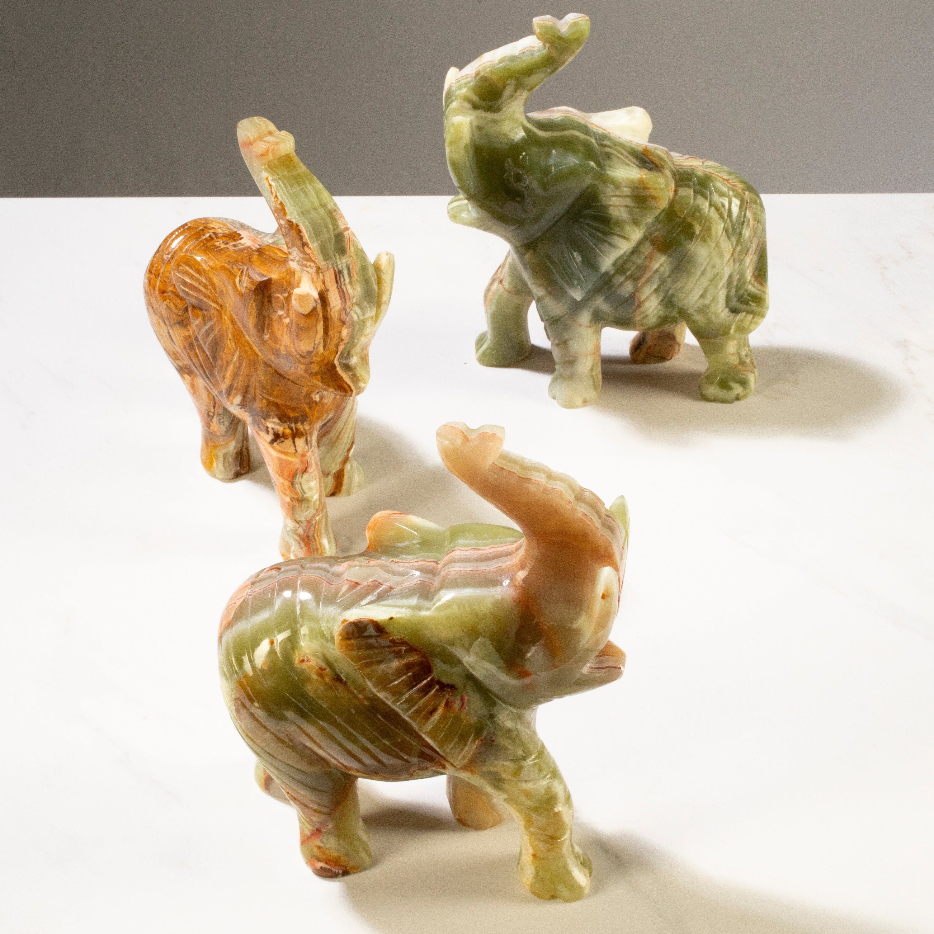 KALIFANO | Pakistan Green Onyx Elephant Carving - Natural & Hand
