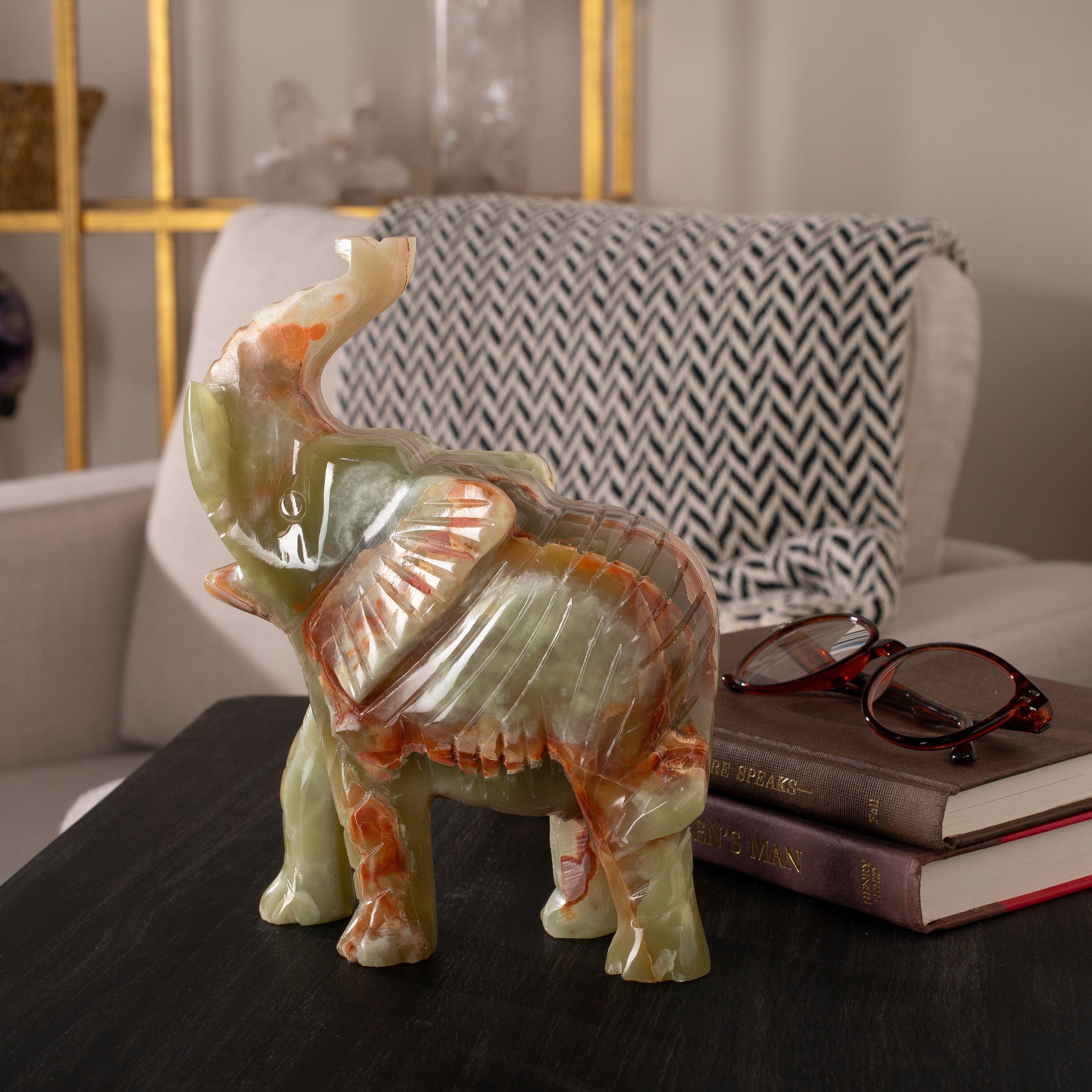 KALIFANO | Pakistan Green Onyx Elephant Carving - Natural & Hand