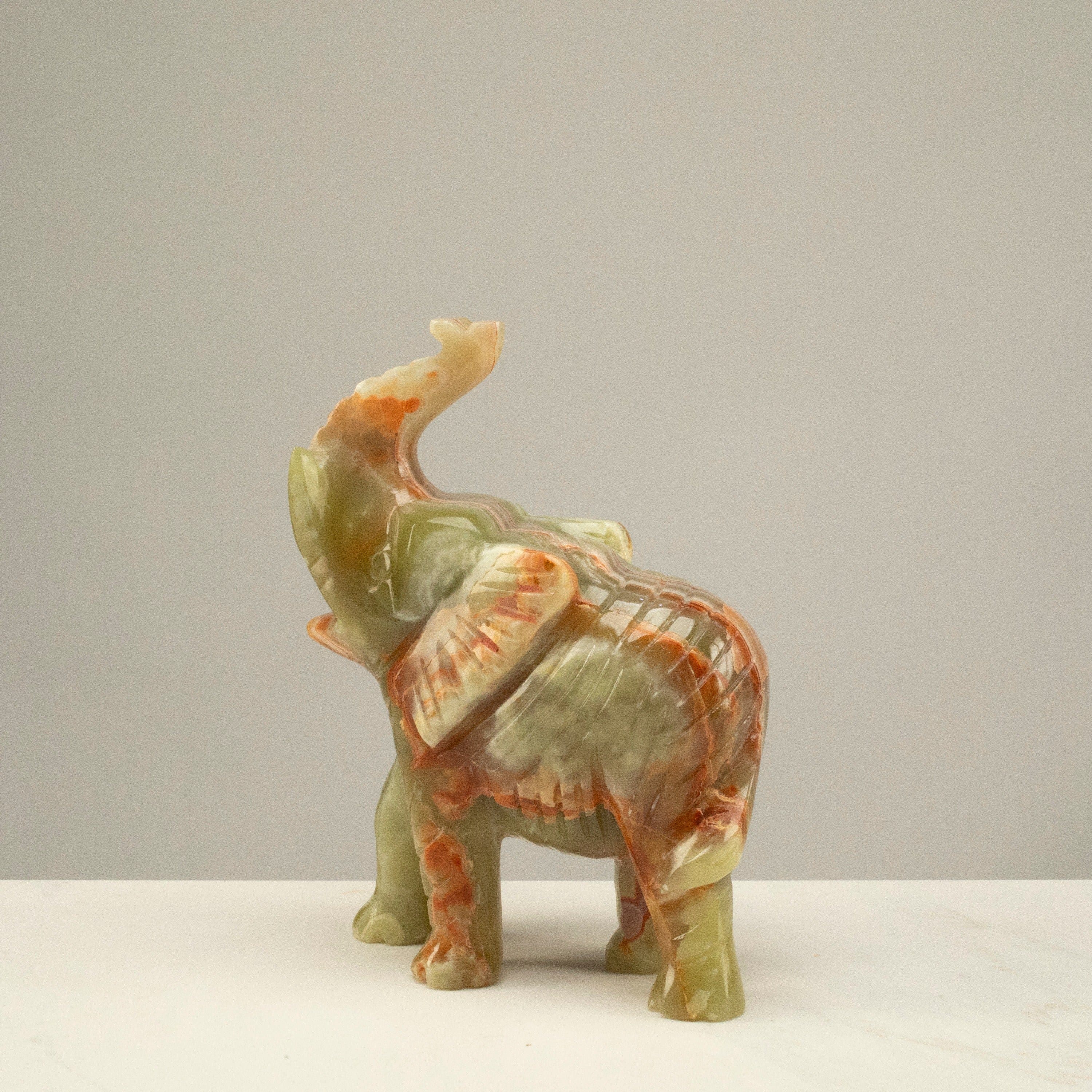 KALIFANO | Pakistan Green Onyx Elephant Carving - Natural & Hand