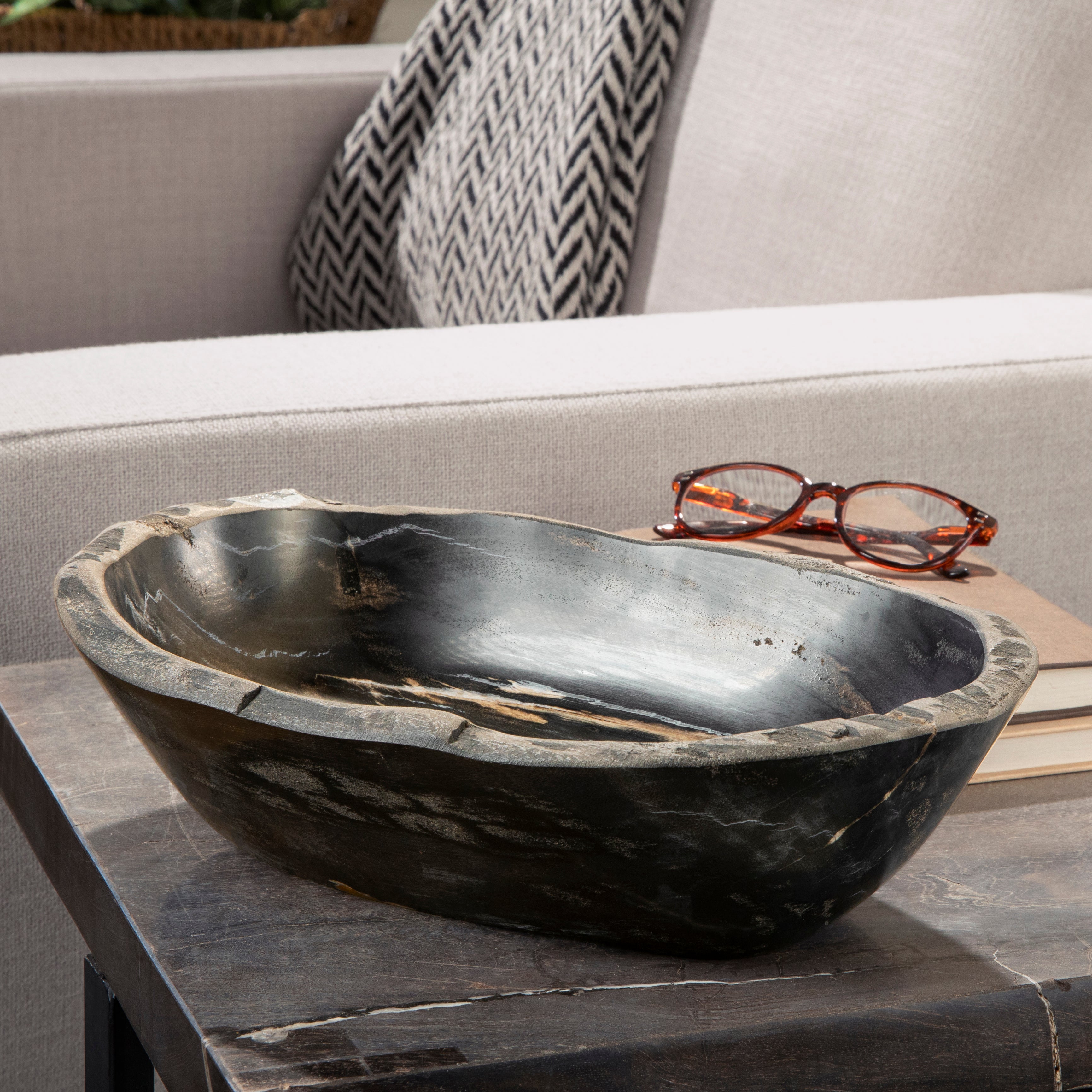Kalifano Petrified Wood 13" Black Petrified Wood Bowl PWBO700-BK